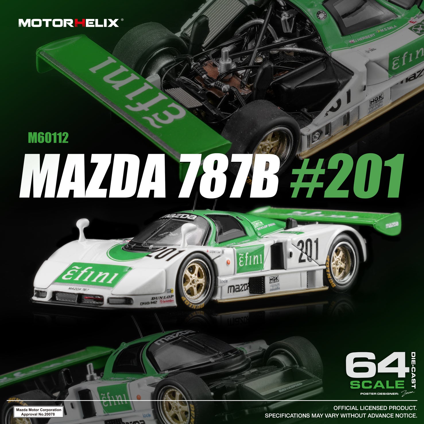 マライヒページ Preorder) Motorhelix 1/64 Mazda 787B #201 Green/White – LMTF_Diecast