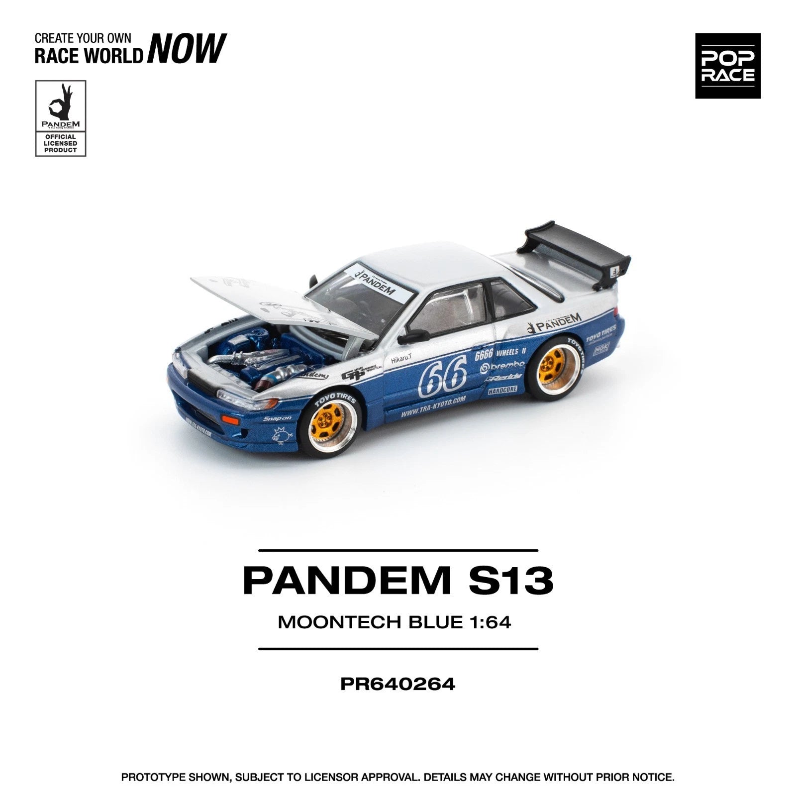 Pop Race 1/64 Pandem Nissan Silvia S13 Moontech Blue