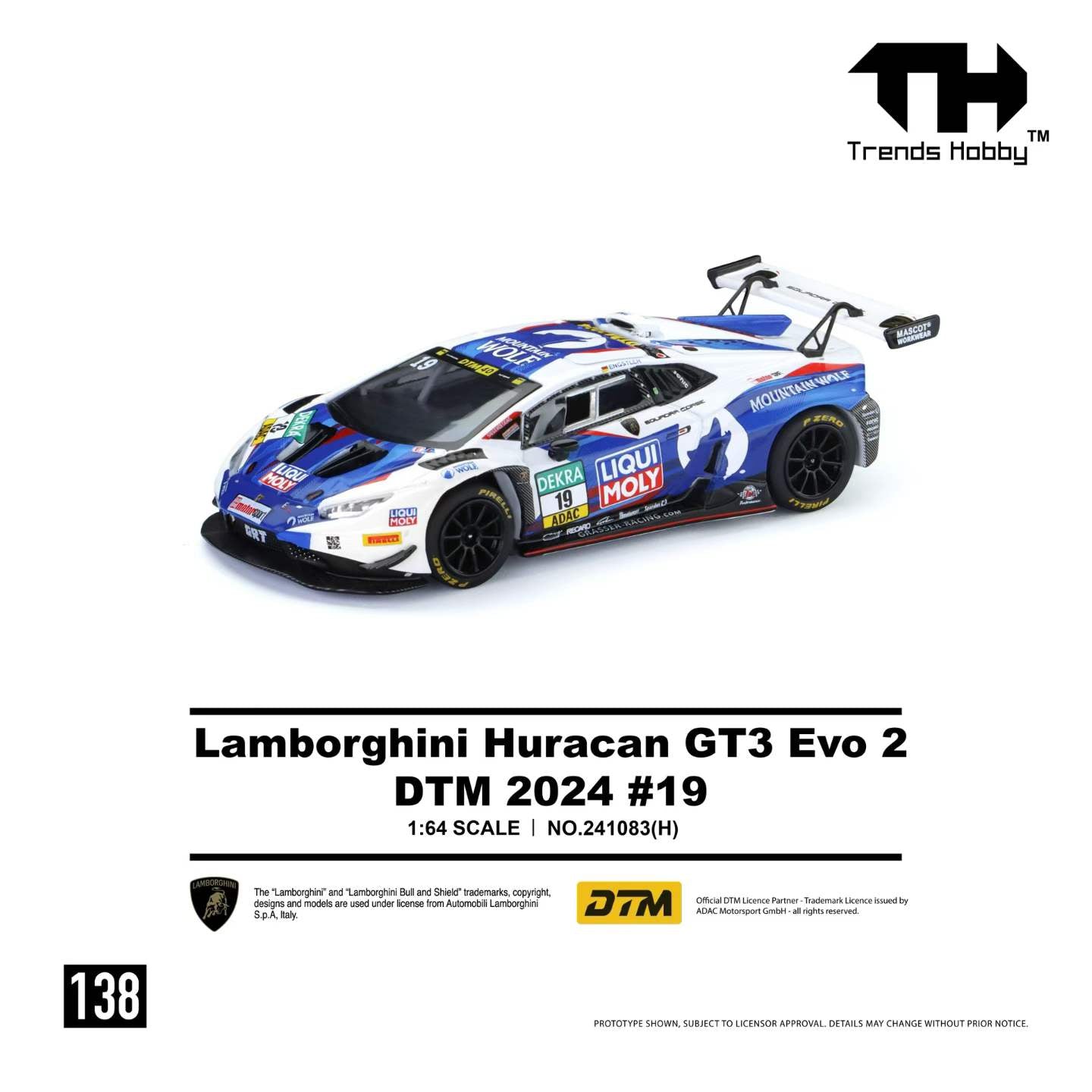 (Preorder) Trends Hobby 1:64 Lamborghini Huracan GT3 Evo 2 DTM 2024 #19 241083(H)