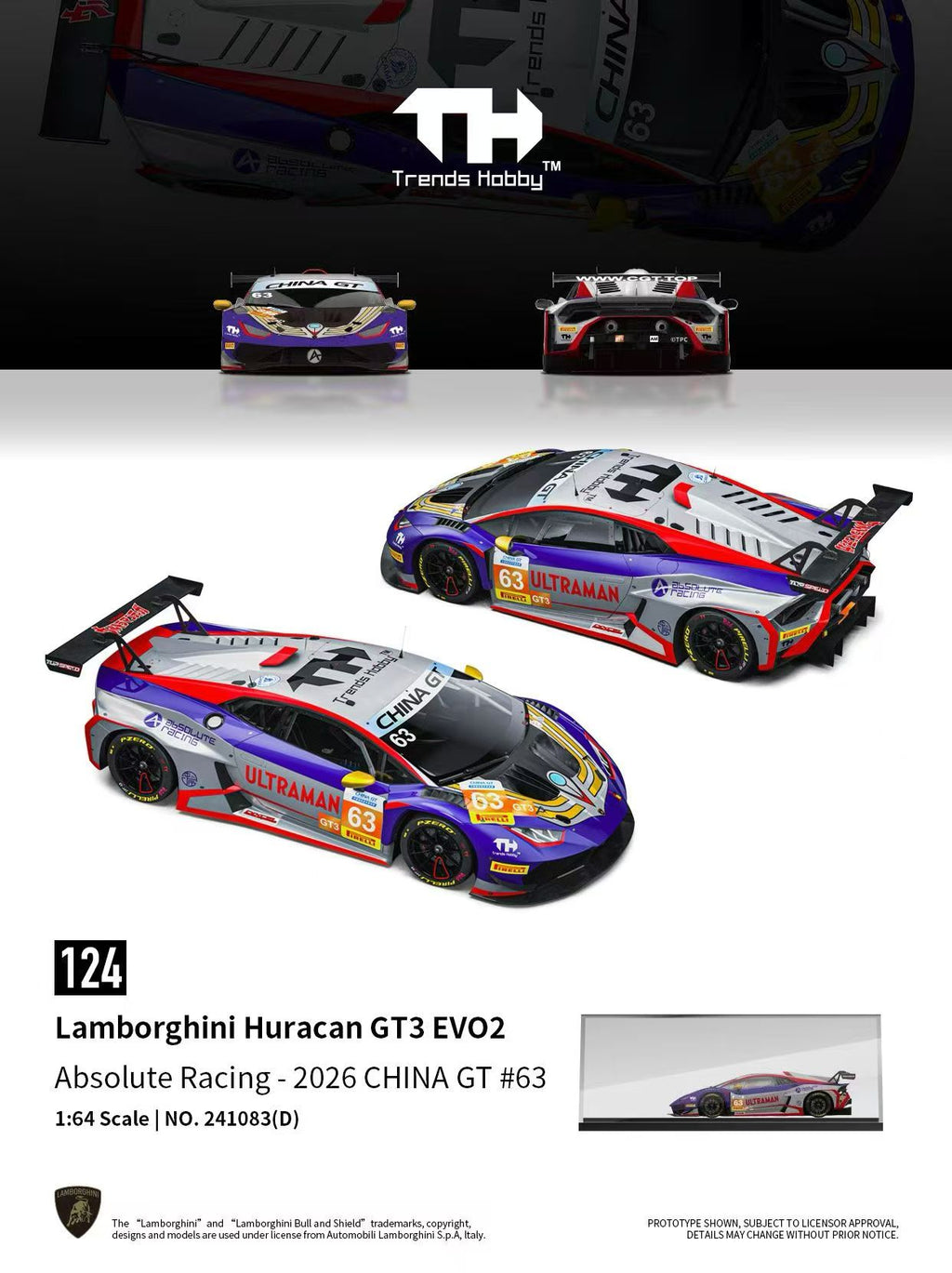 (Preorder) Lamborghini Huracán GT3 EVO2 Ultraman Tiga Livery – 2026 China GT #63 241083(D)