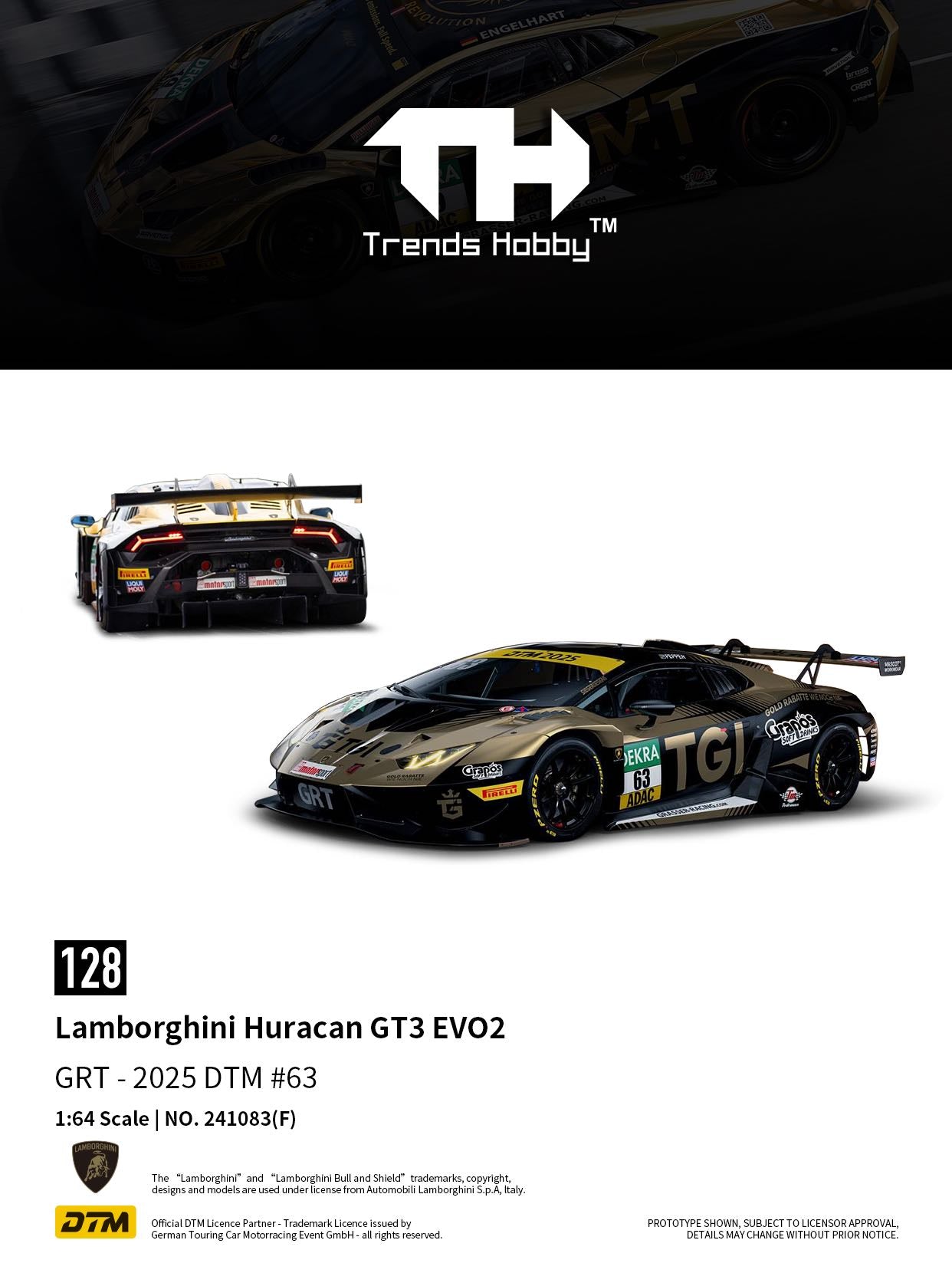 (Preorder) Trends Hobby 1/64 Lamborghini Huracán GT3 EVO2 DTM 2025 D / 241083 (F) No. 63