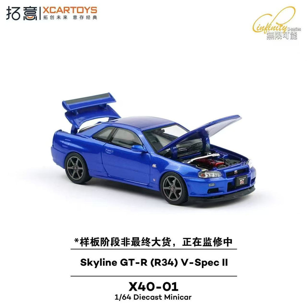 Xcartoys 1:64 Skyline GT-R R34 V-Spec II Bayside Blue Pop Race