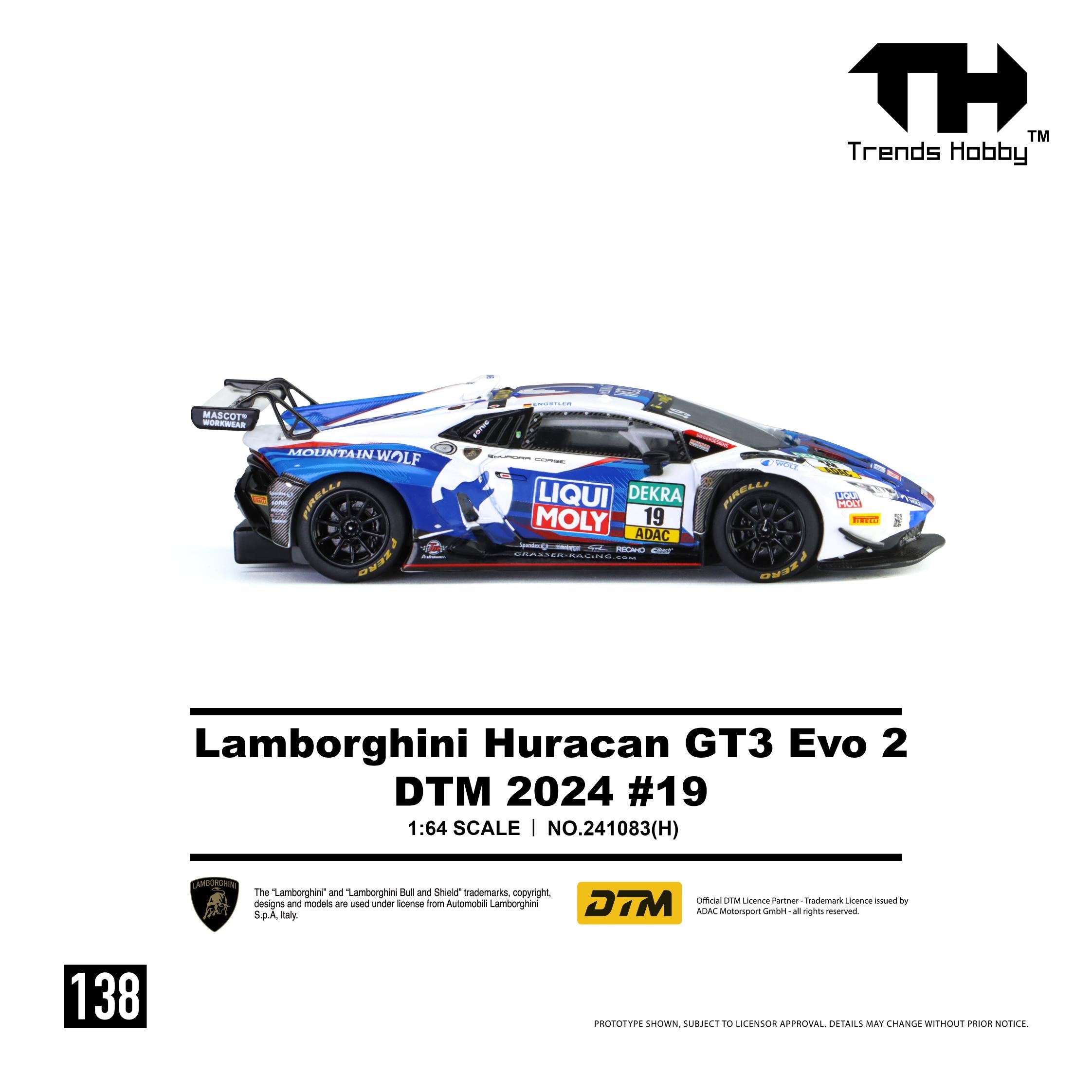 (Preorder) Trends Hobby 1:64 Lamborghini Huracan GT3 Evo 2 DTM 2024 #19 241083(H)