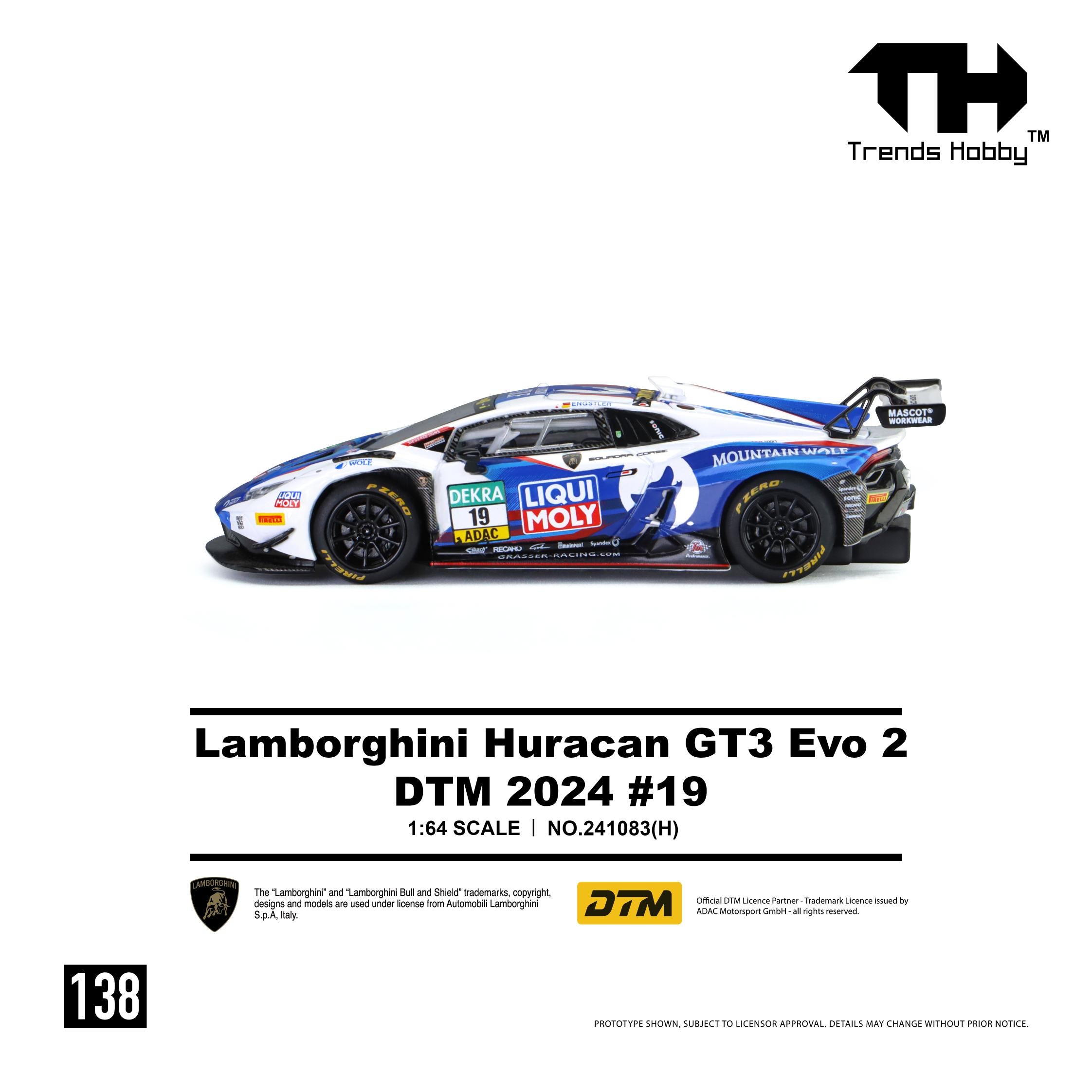 (Preorder) Trends Hobby 1:64 Lamborghini Huracan GT3 Evo 2 DTM 2024 #19 241083(H)