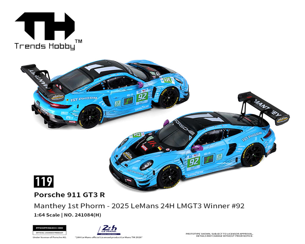 (Preorder)Trends Hobby 1/64 Porsche 911 GT3 R – 2025 Le Mans 24H LMGT3 Winner #92 241084(H)