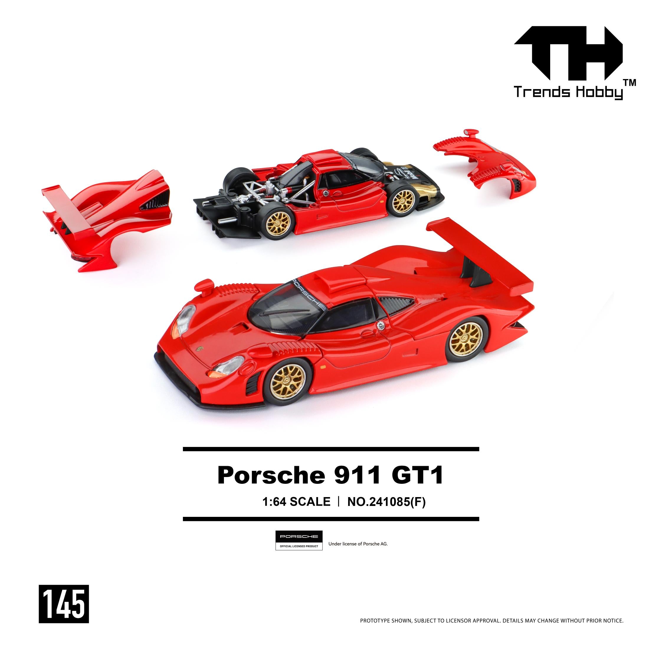 (Preorder) Trends Hobby 1:64 Porsche 911 GT1 (Red) 241085(F)
