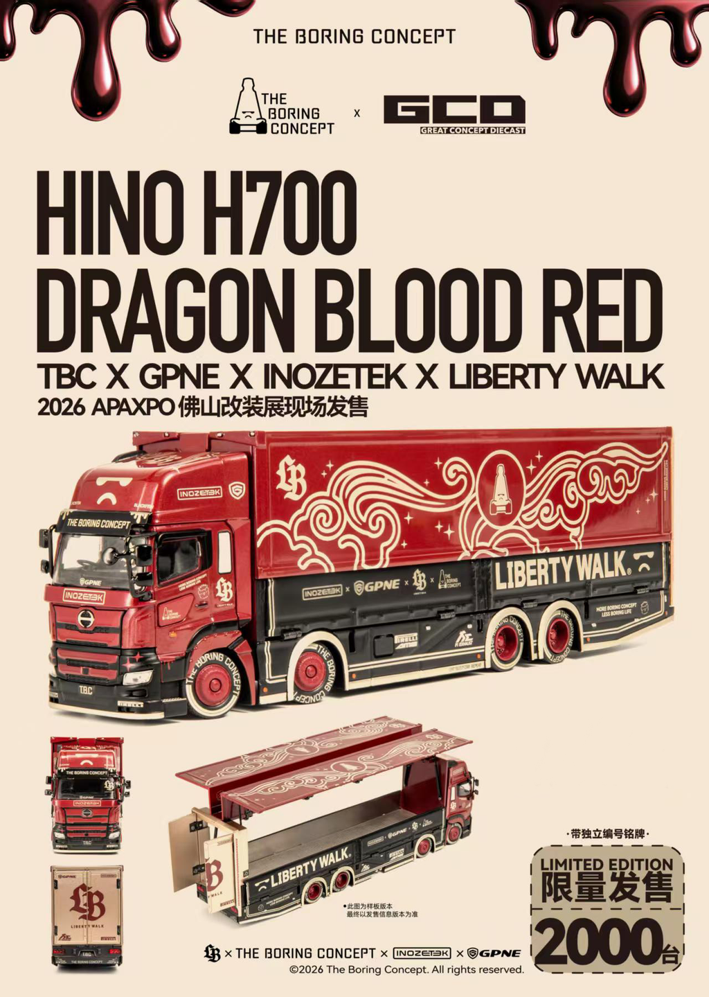 GCD 1:64 TBC x GPNE x Inozetek x Liberty Walk Hino H700 Dargon Blood Red APAxpo Exclusive