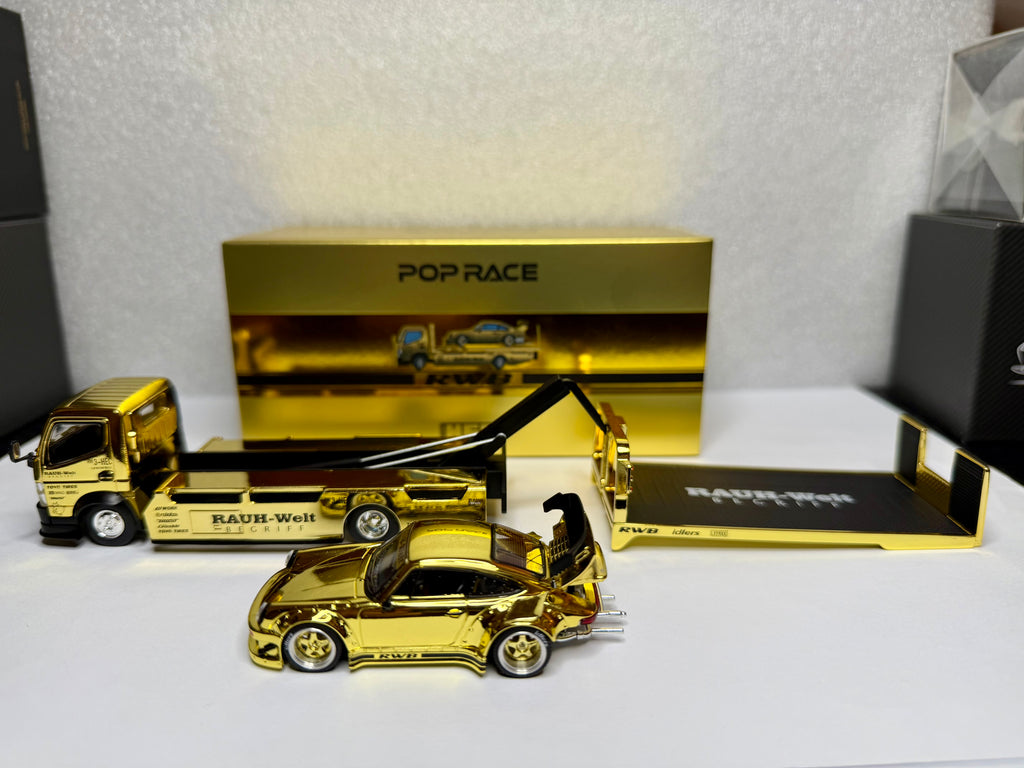 Pop Race 1:64 RWB 930 Gold Set Ltd 300 Truck Transporter HEC 2026 Opened