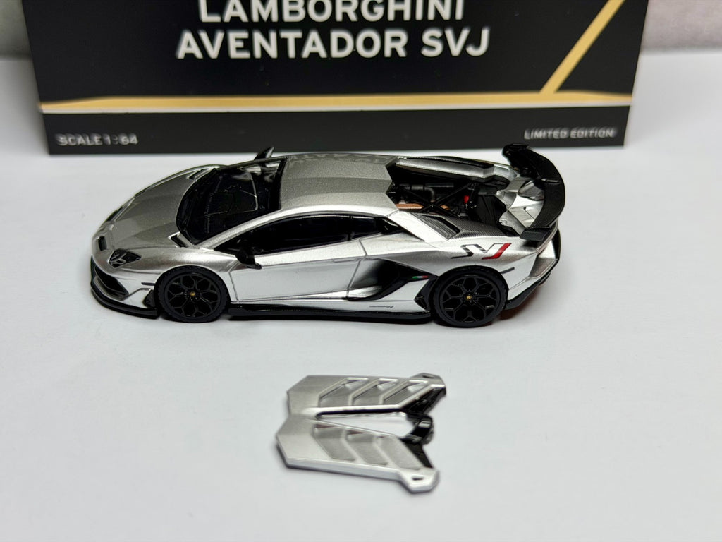 Hung Hing 1/64 Aventador SVJ Metallic Silver Diecast Model