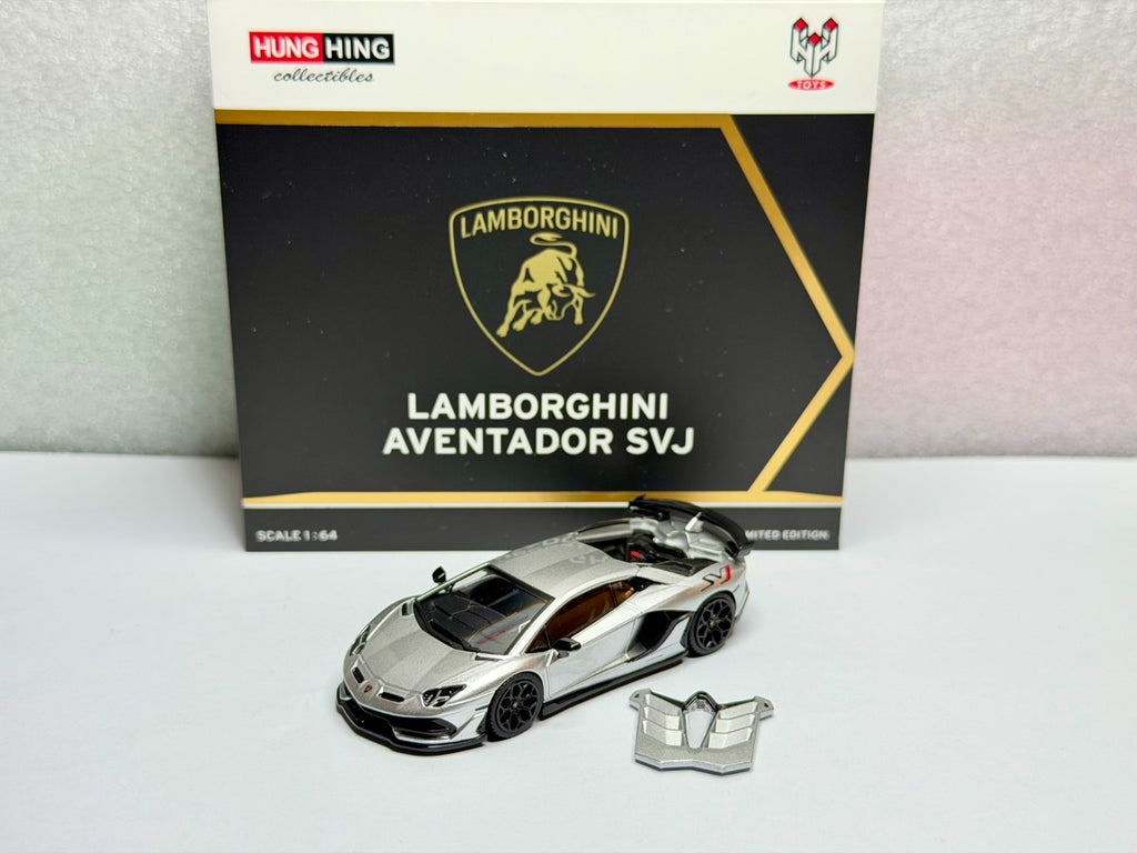 Hung Hing 1/64 Aventador SVJ Metallic Silver Diecast Model