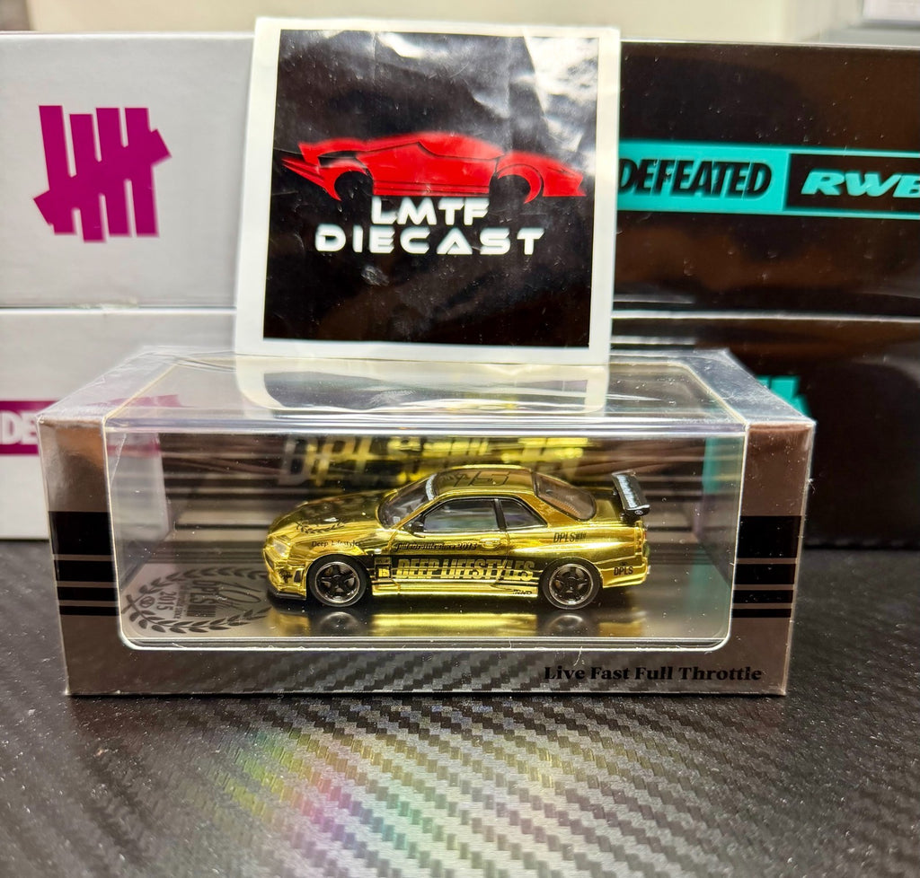 Inno64 x DPLS 1/64 Nissan GT-R R34 Gold Chrome 10th anniversary US Seller