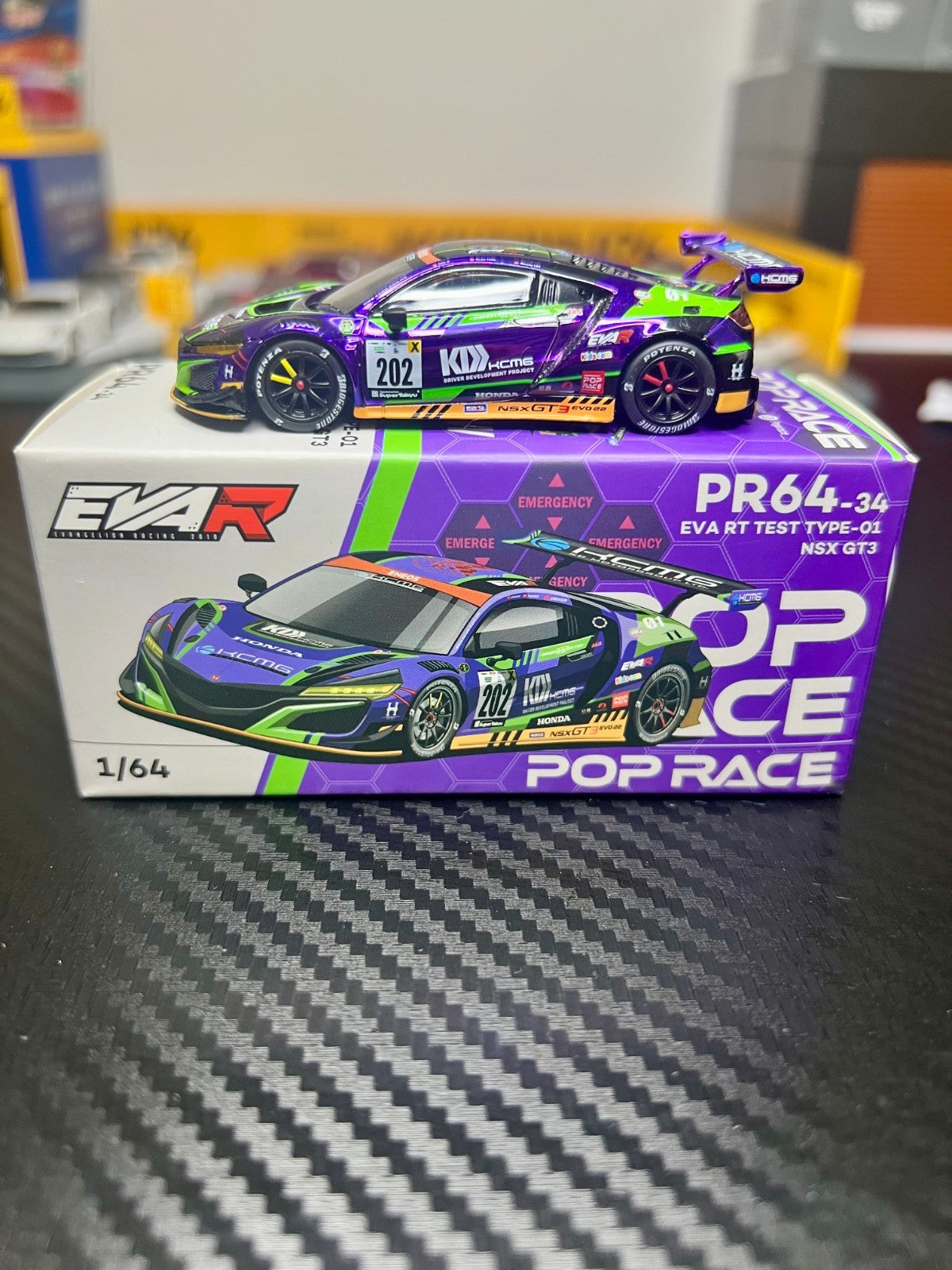 Pop Race 1/64 Honda NSX GT3 EVO22 EVA TEST TYPE-01 KCMG N0.202 PR64-34 Mint