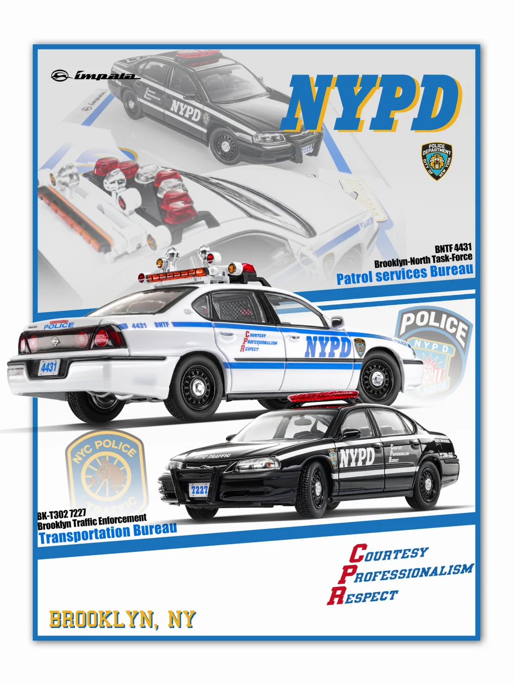 Rollin 1:64 Chevy Impala NYPD Police 2 car set APAxpo Exclusive
