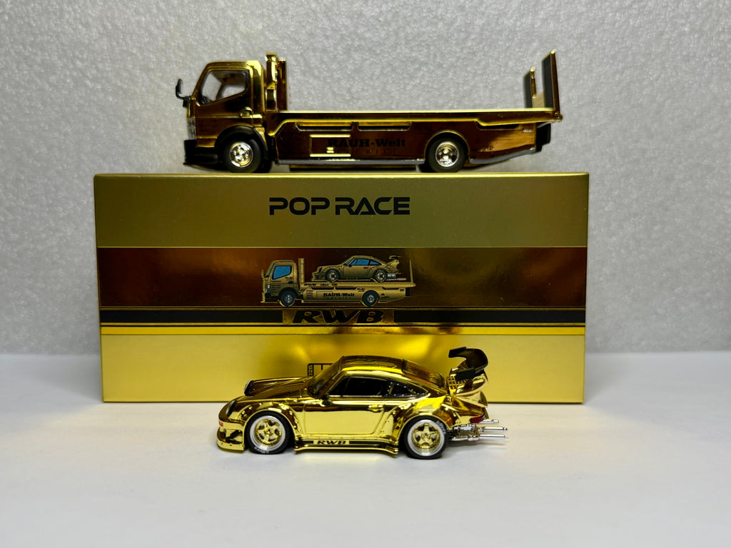 Pop Race 1:64 RWB 930 Gold Set Ltd 300 Truck Transporter HEC 2026 Opened