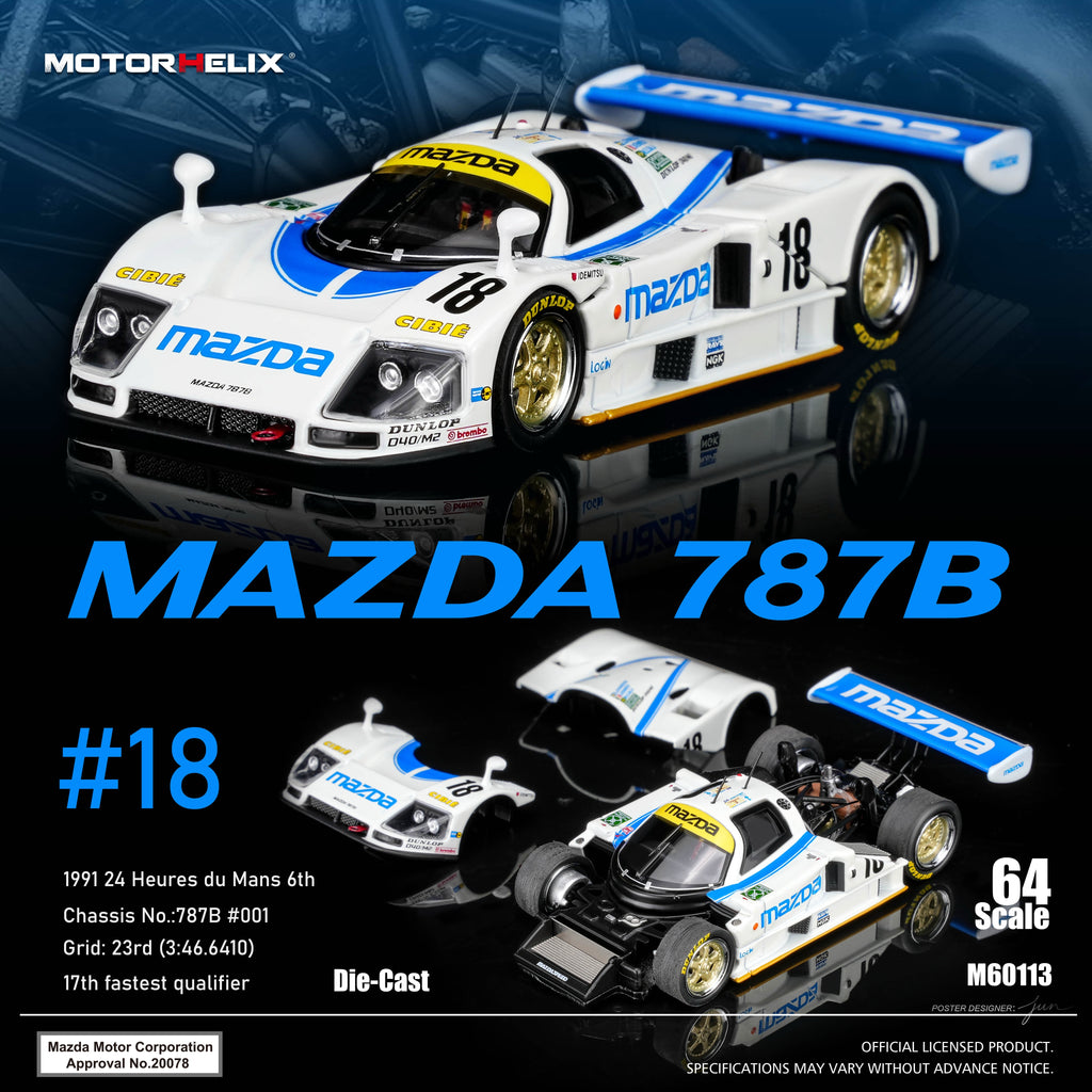 (Preorder) Motorhelix 1:64 Mazda 787B #18 White/Blue M60113