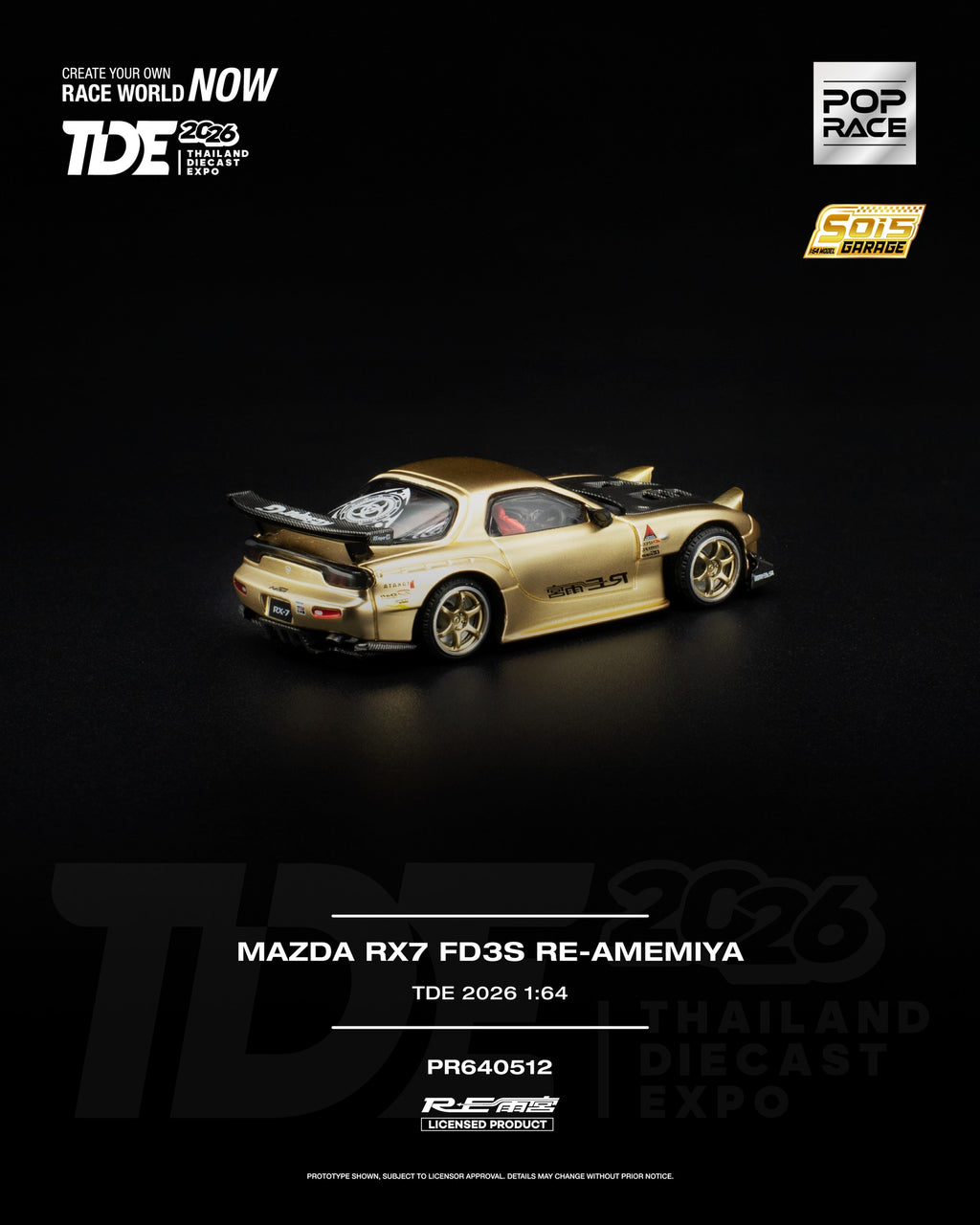 Pop Race 1:64 Mazda RX7 FD3S RE-Amemiya TDE 2026 - Gold