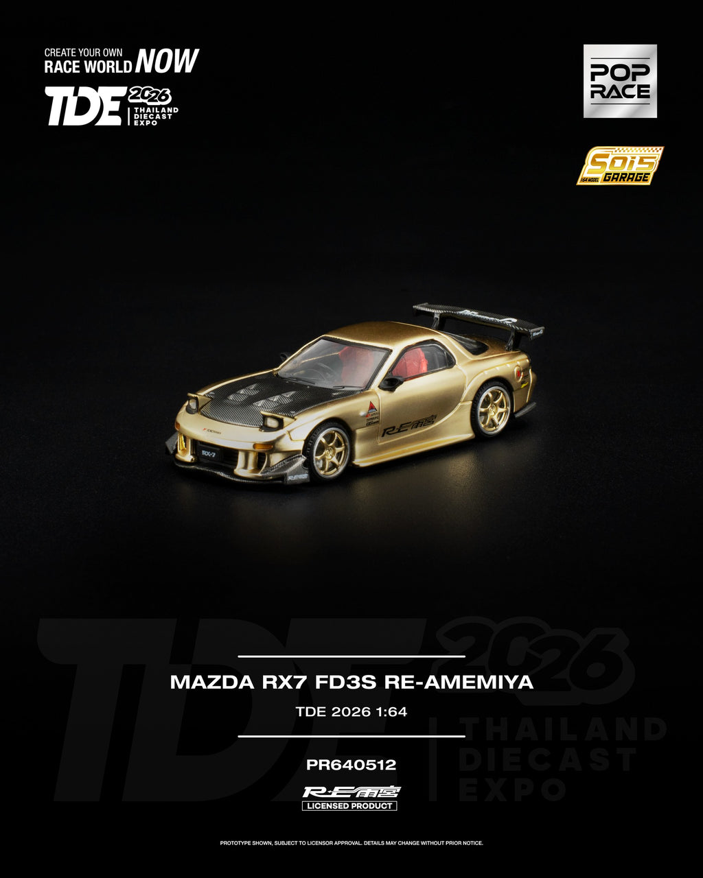 Pop Race 1:64 Mazda RX7 FD3S RE-Amemiya TDE 2026 - Gold