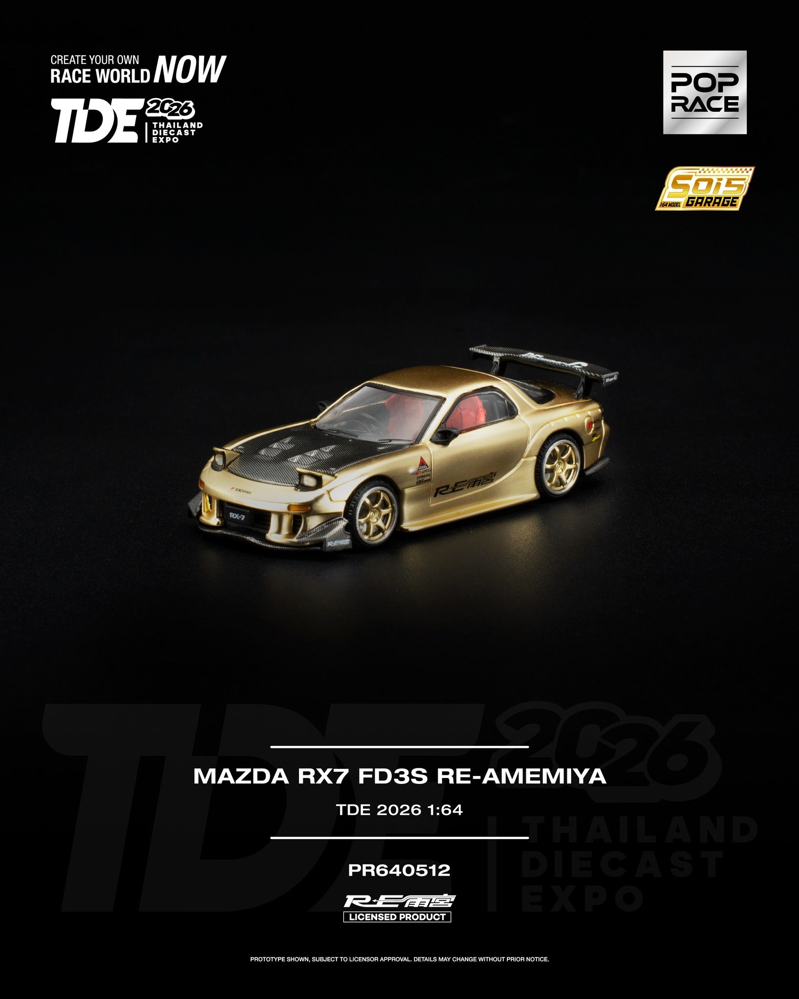 Pop Race 1:64 Mazda RX7 FD3S RE-Amemiya TDE 2026 - Gold