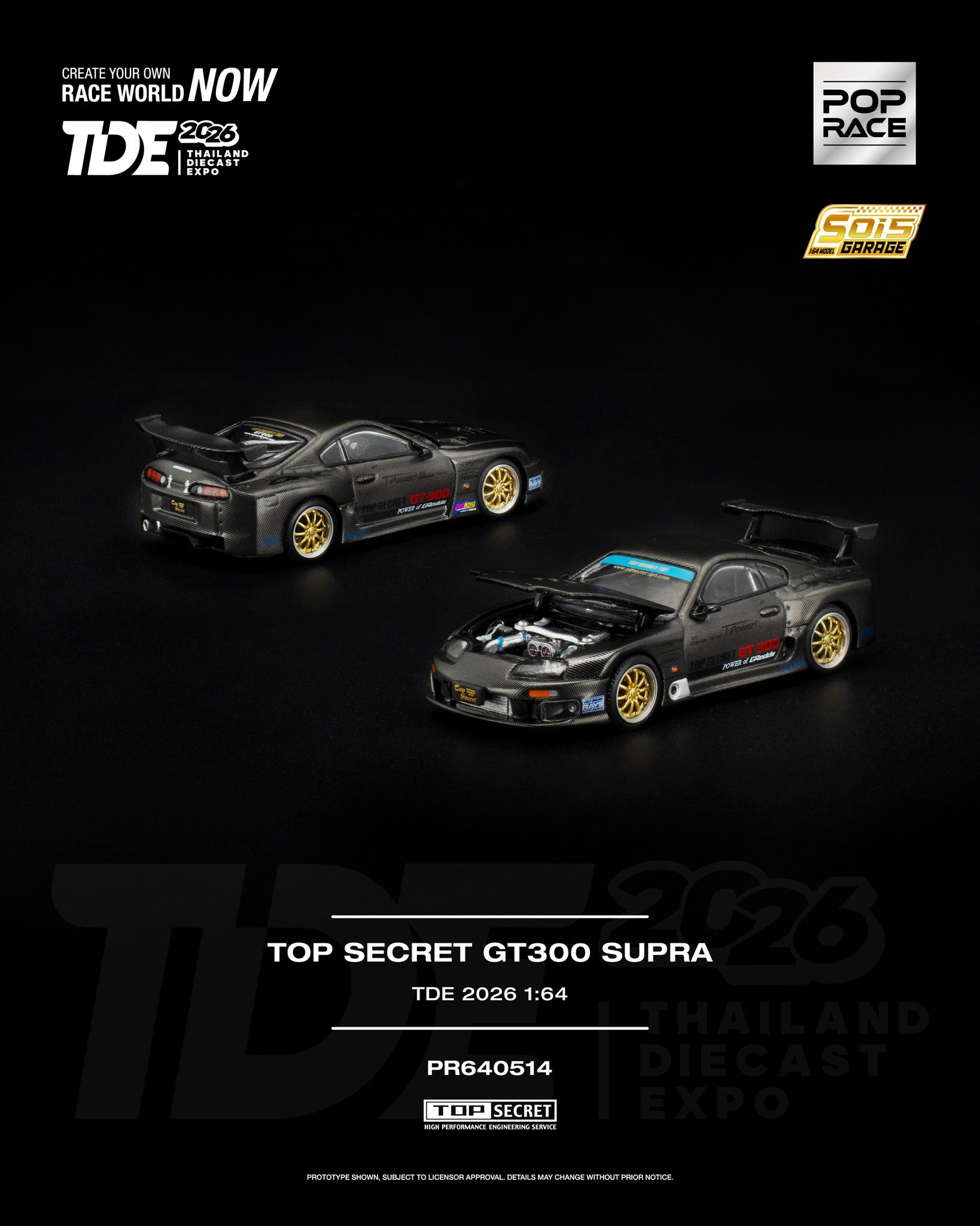 Pop Race 1:64 Toyota Supra Top Secret GT300 TDE 2026 - Carbon Black