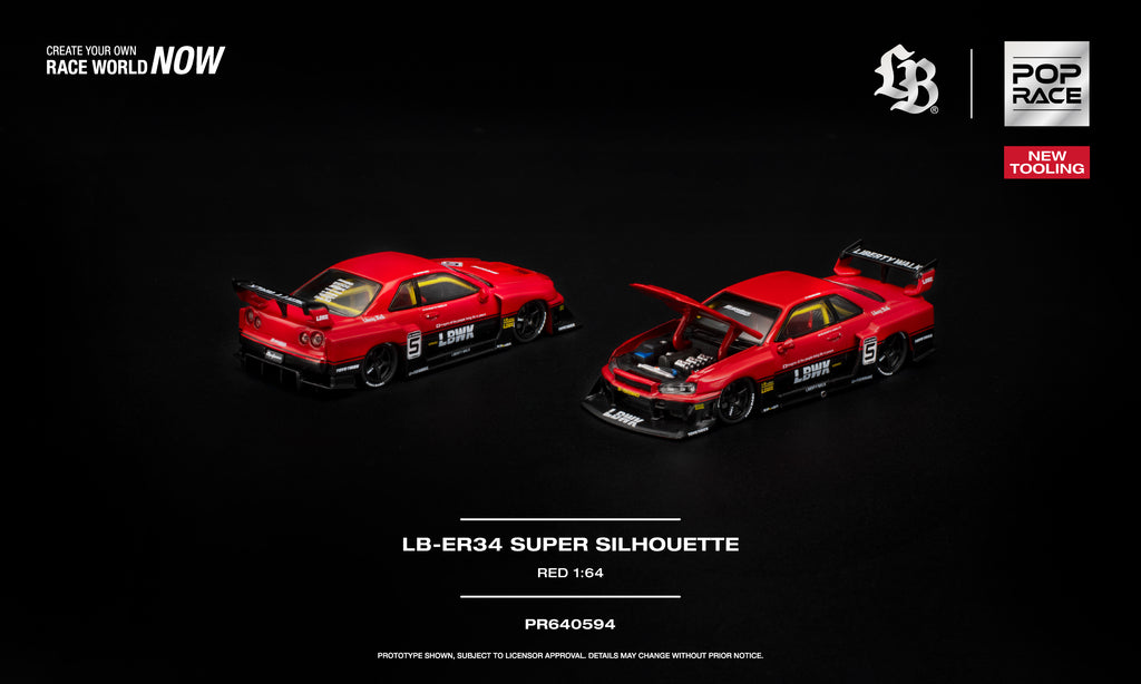 (Preorder) Pop Race 1:64 LB-ER34 Super Silhouette Red PR640594