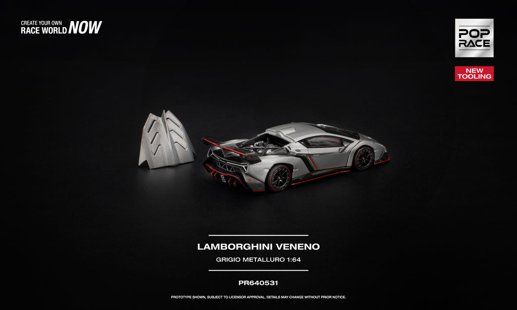 (Preorder) Pop Race 1:64 Lamborghini Veneno Grigio Metalluro PR640531