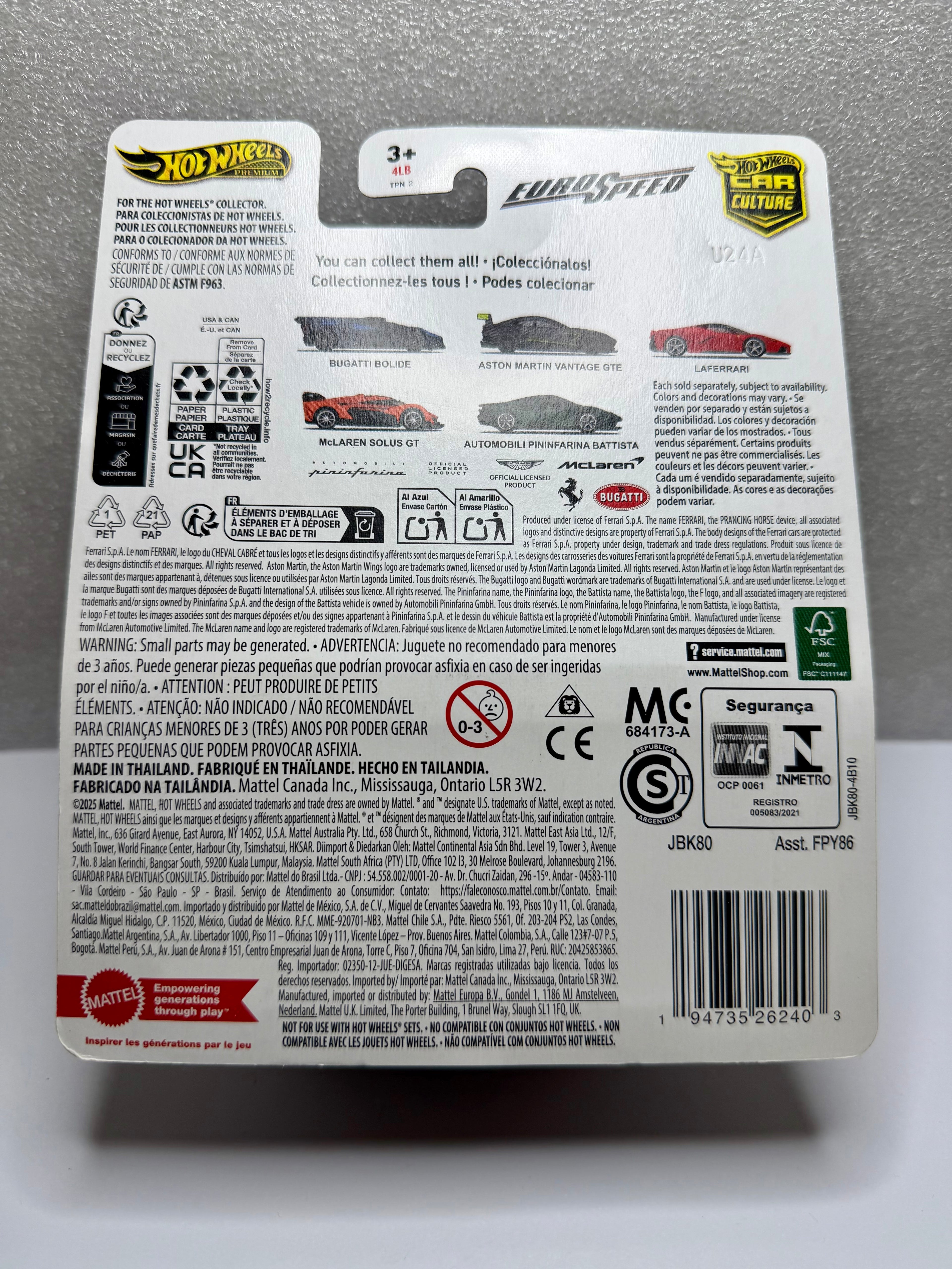 CHASE! Hot Wheels CAR CULTURE EURO SPEED #0/5 BLACK BUGATTI BOLIDE Wit Protector