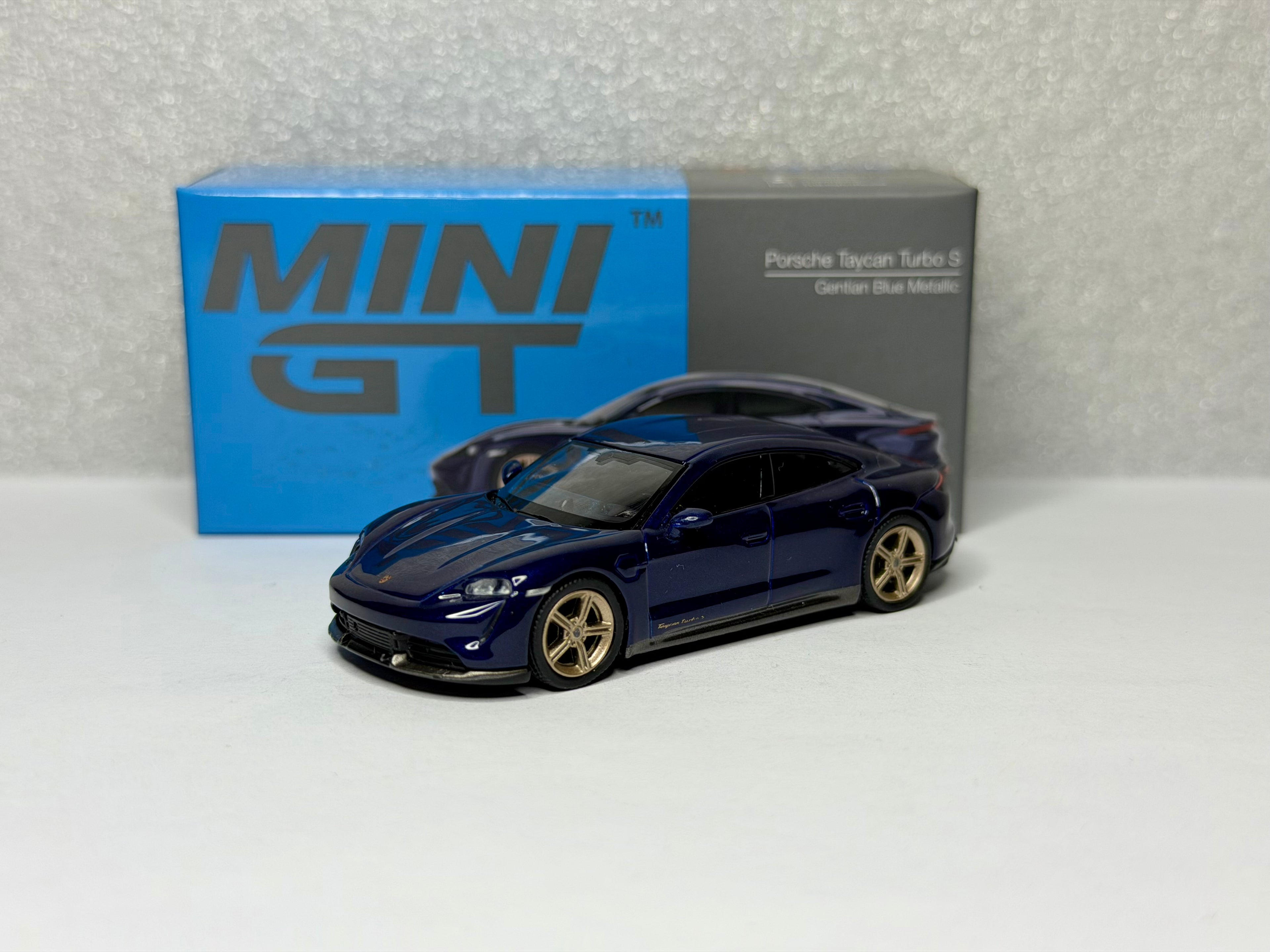 Mini GT 1/64 Porsche Taycan Turbo S Gentian Blue Metallic #339 Opened Box