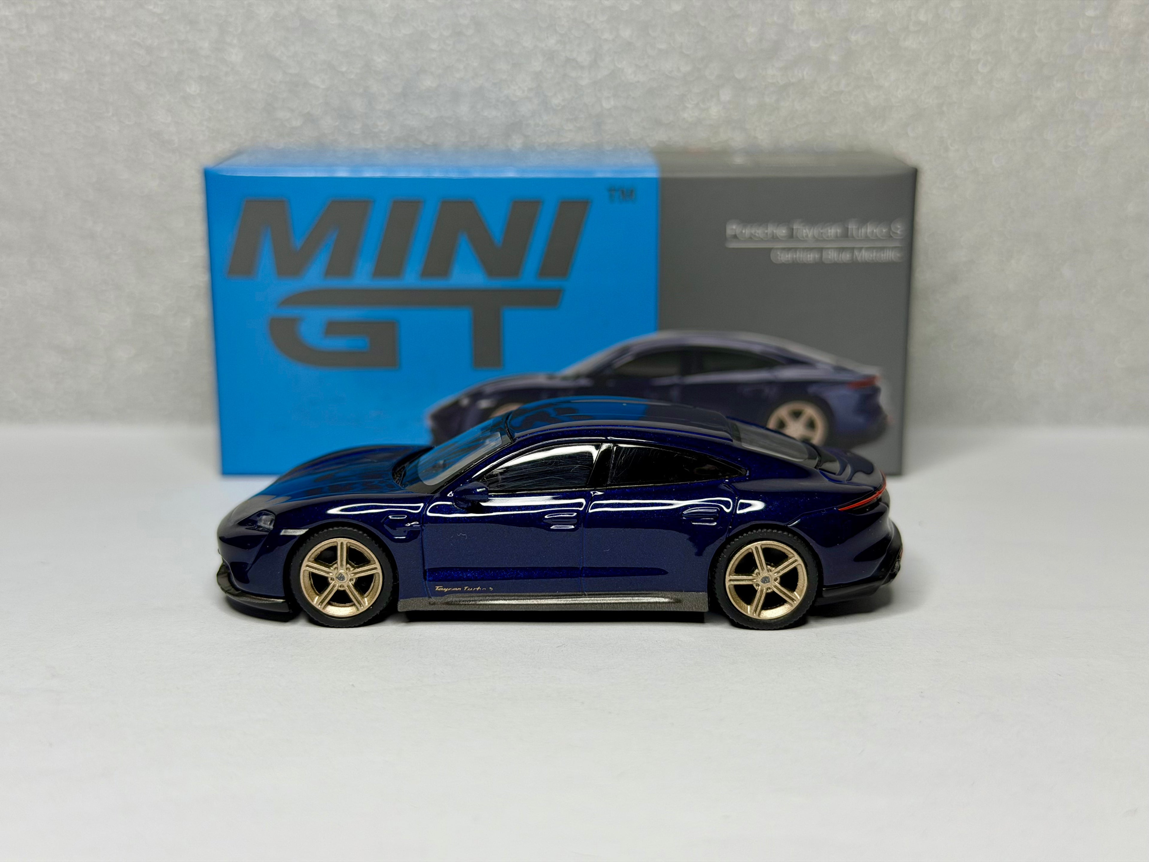 Mini GT 1/64 Porsche Taycan Turbo S Gentian Blue Metallic #339 Opened Box