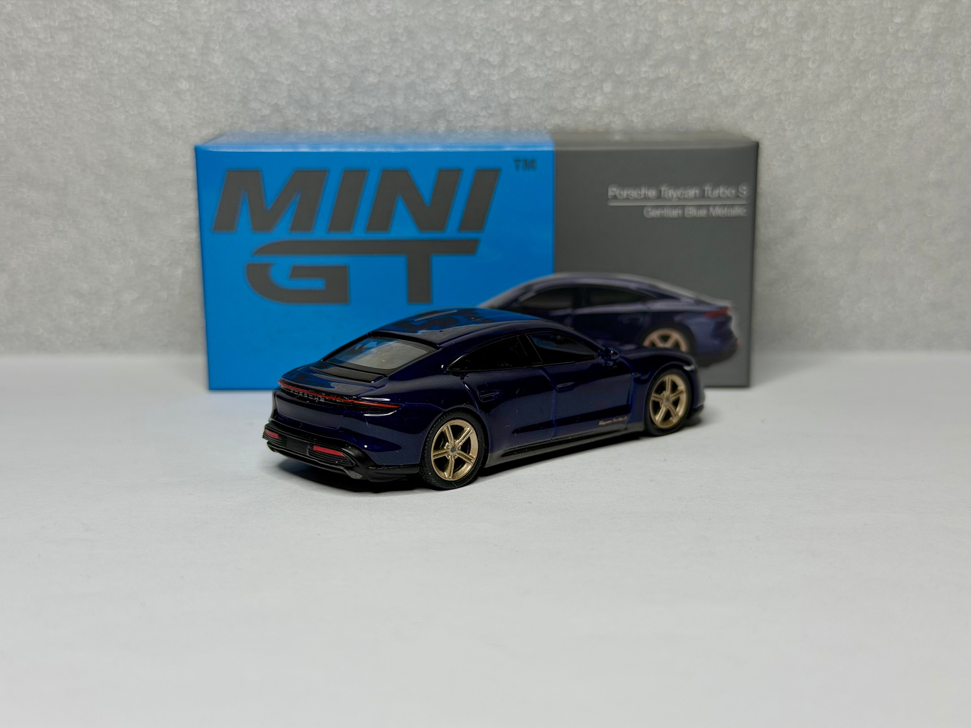 Mini GT 1/64 Porsche Taycan Turbo S Gentian Blue Metallic #339 Opened Box