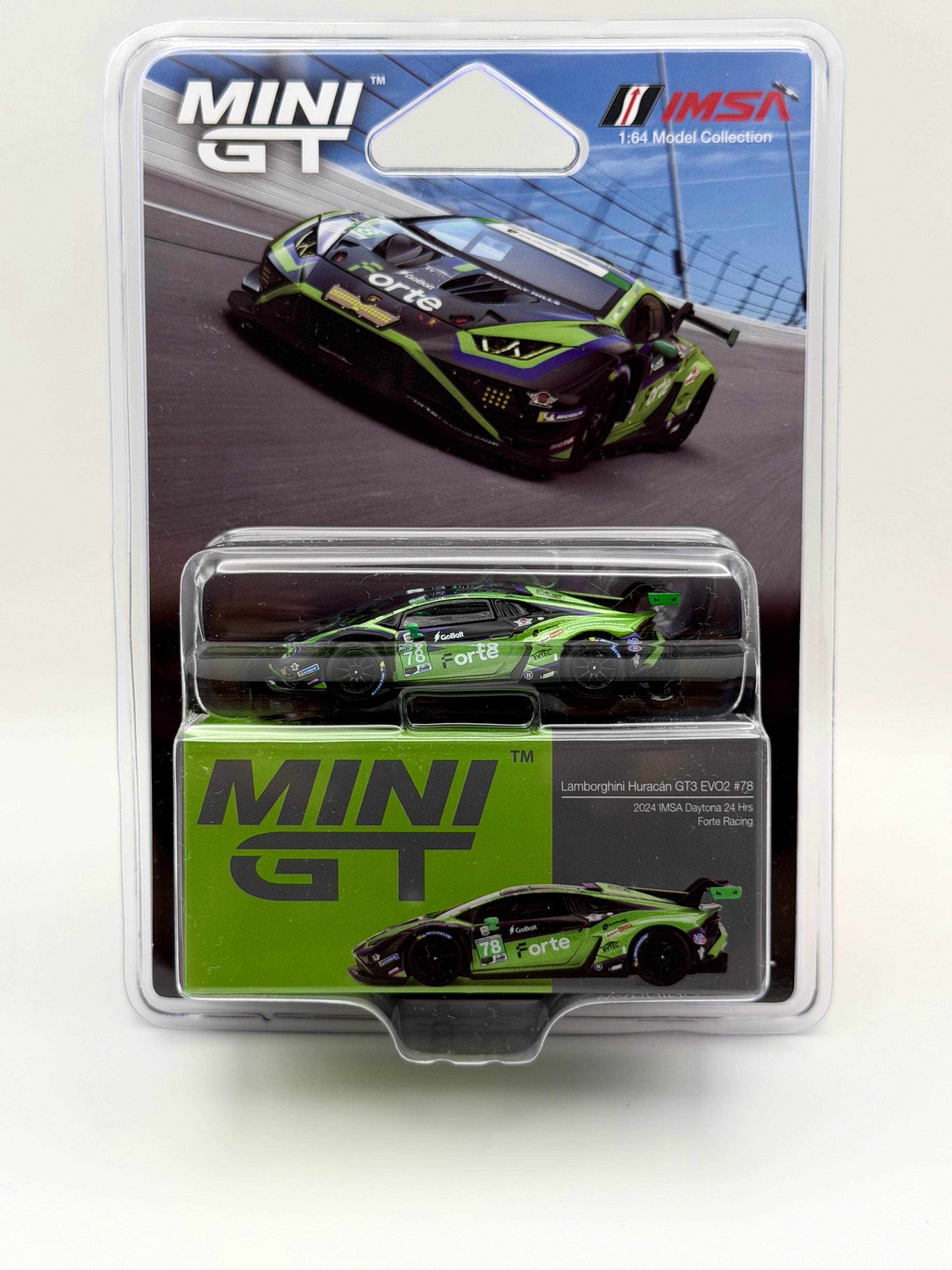 Mini GT 1:64 Lamborghini Huracán GT3 EVO2 #78 Forte Racing 2024 IMSA #1062