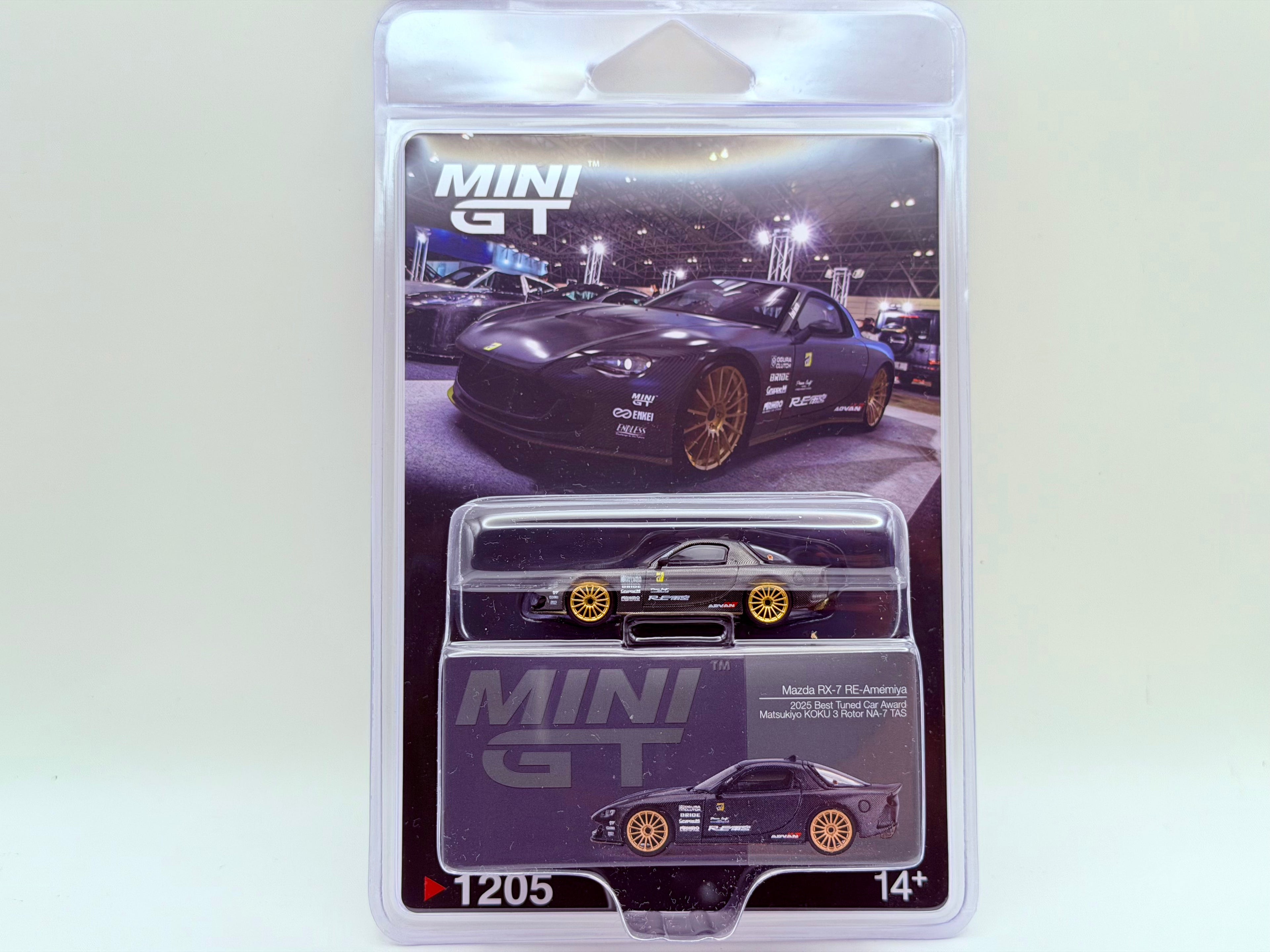 Mini GT 1:64 Mazda RX-7 RE-Amemiya Matsukiyo KOKU 3 Rotor NA-7 TAS 2025 Best Tuned Car Award – Carbon #1205