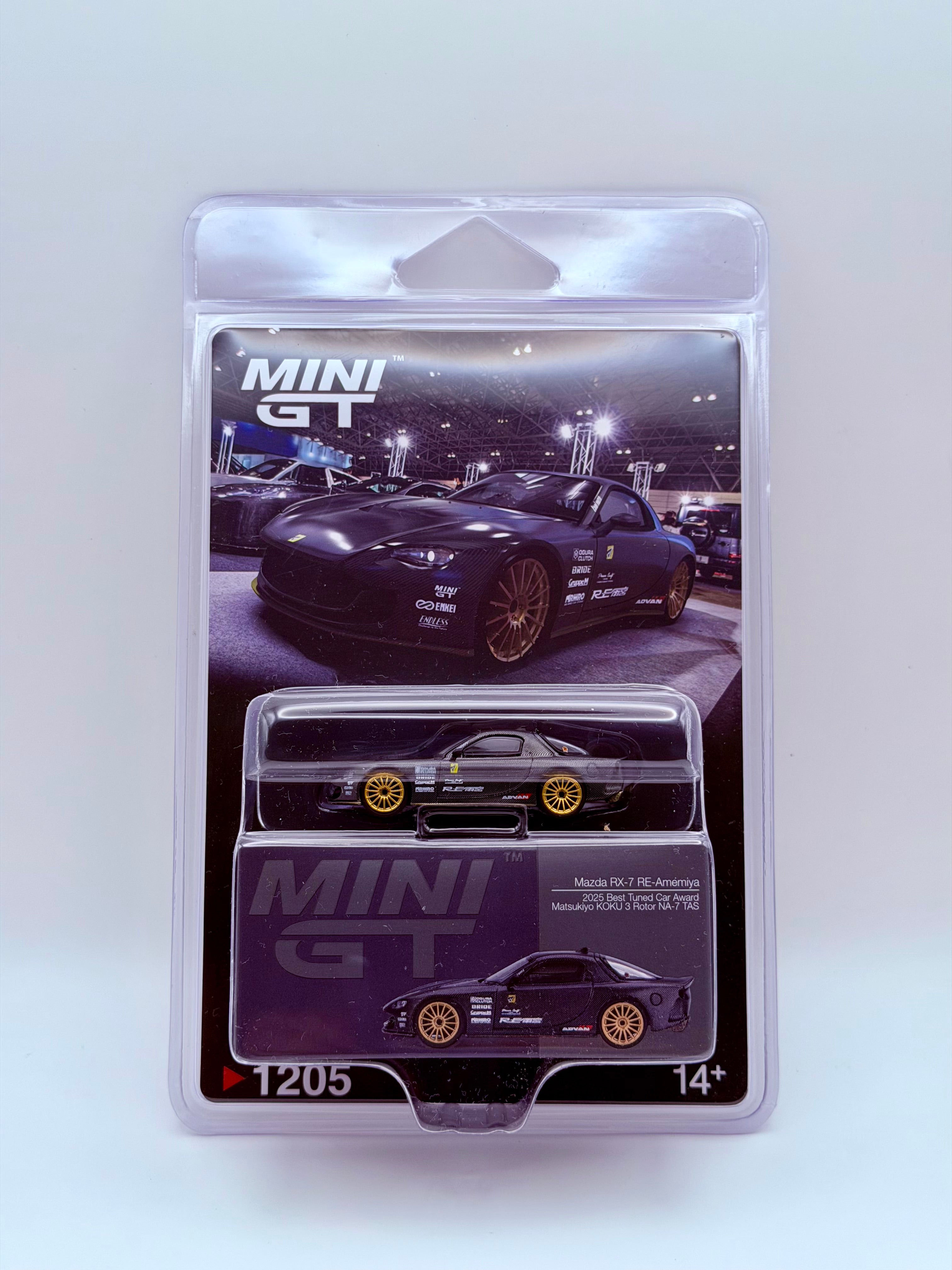 Mini GT 1:64 Mazda RX-7 RE-Amemiya Matsukiyo KOKU 3 Rotor NA-7 TAS 2025 Best Tuned Car Award – Carbon #1205