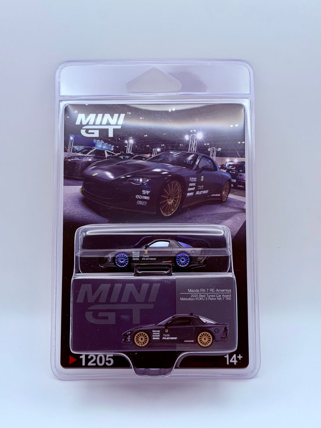 CHASE! Mini GT 1:64 Mazda RX-7 RE-Amemiya Matsukiyo KOKU 3 Rotor NA-7 TAS 2025 Best Tuned Car Award – Carbon #1205