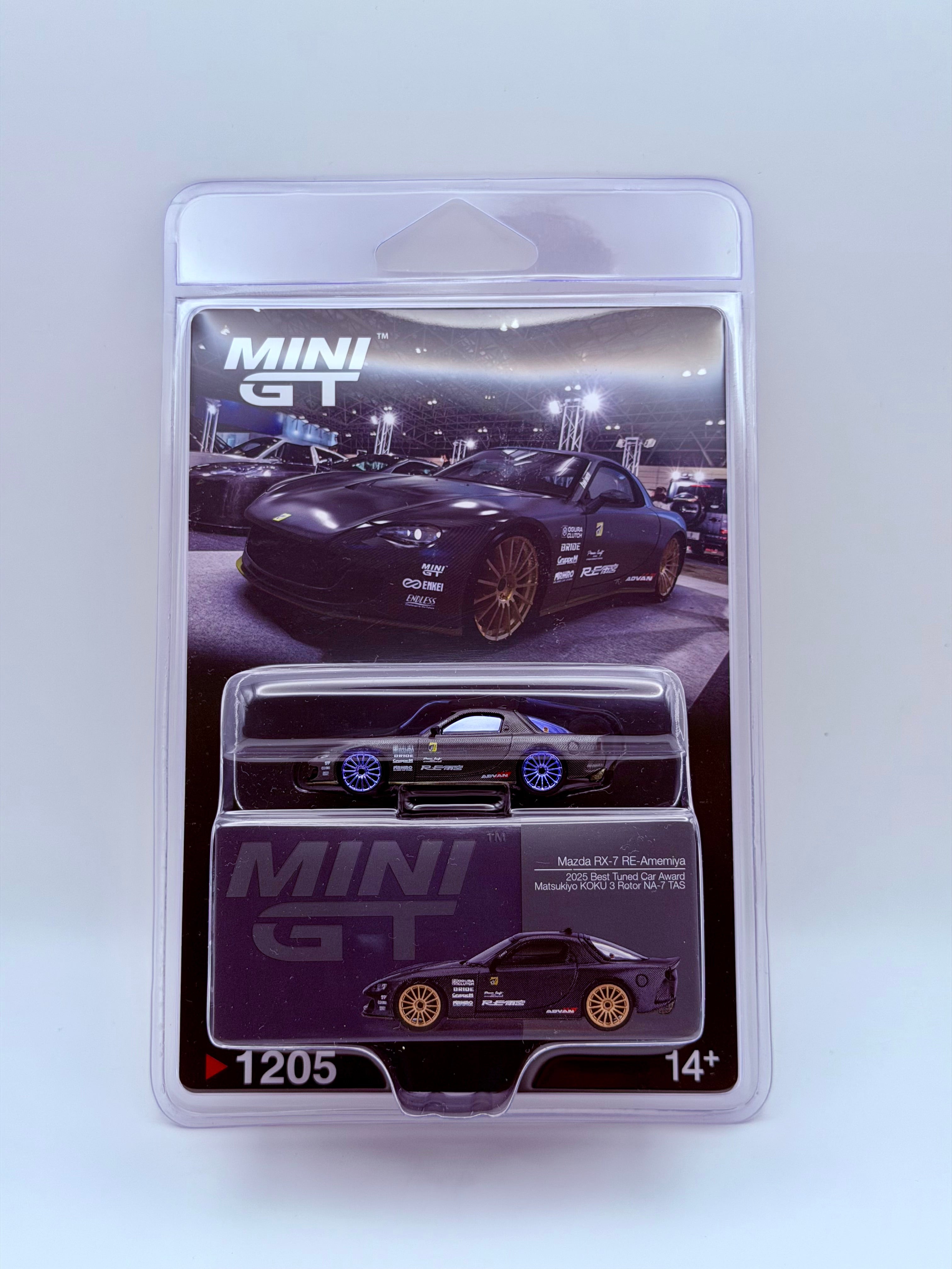 CHASE! Mini GT 1:64 Mazda RX-7 RE-Amemiya Matsukiyo KOKU 3 Rotor NA-7 TAS 2025 Best Tuned Car Award – Carbon #1205