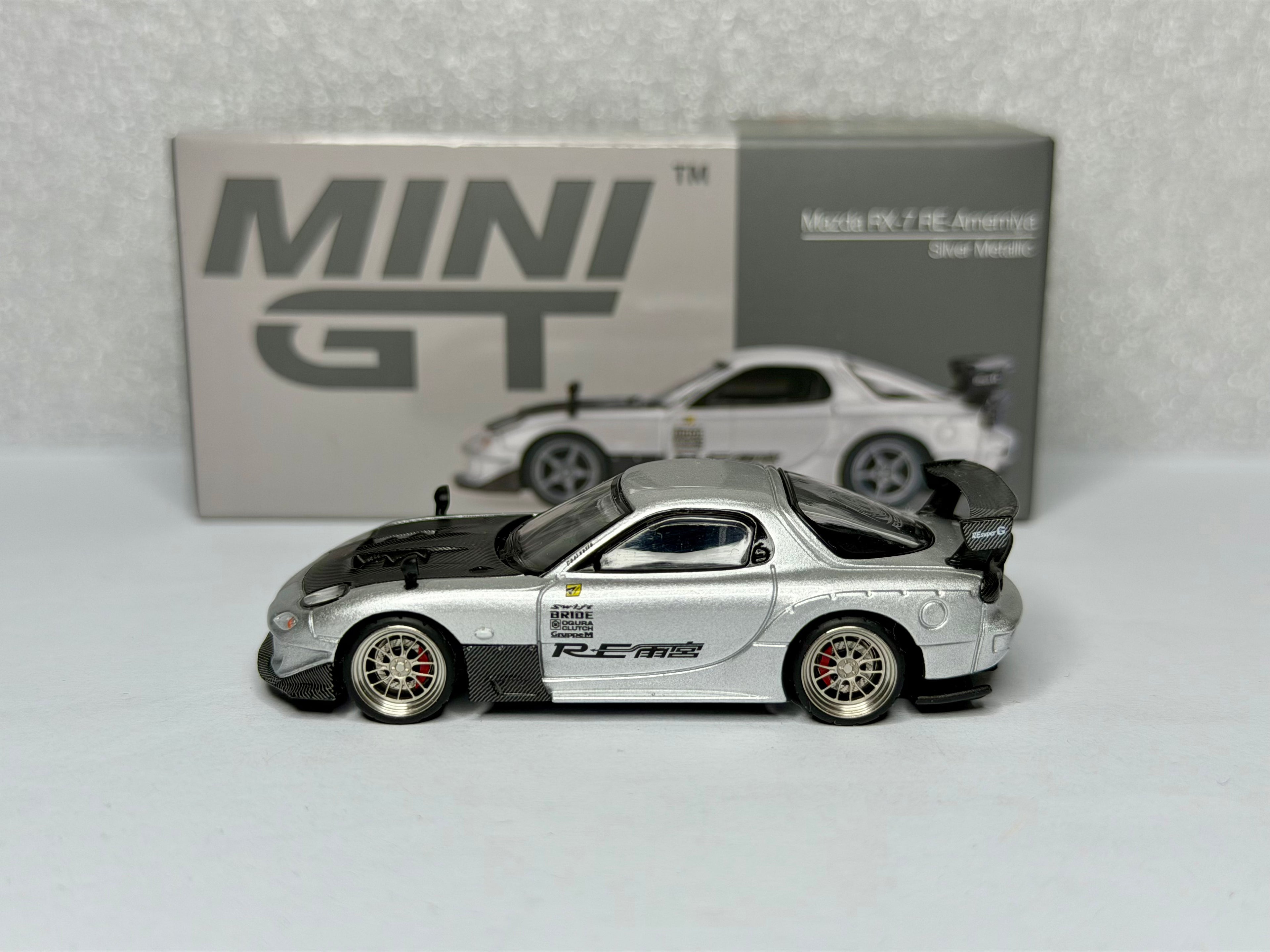 Mini GT 1/64 Mazda RX-7 RE-Amemiya Silver Metallic x LeftMart Modifications #1106
