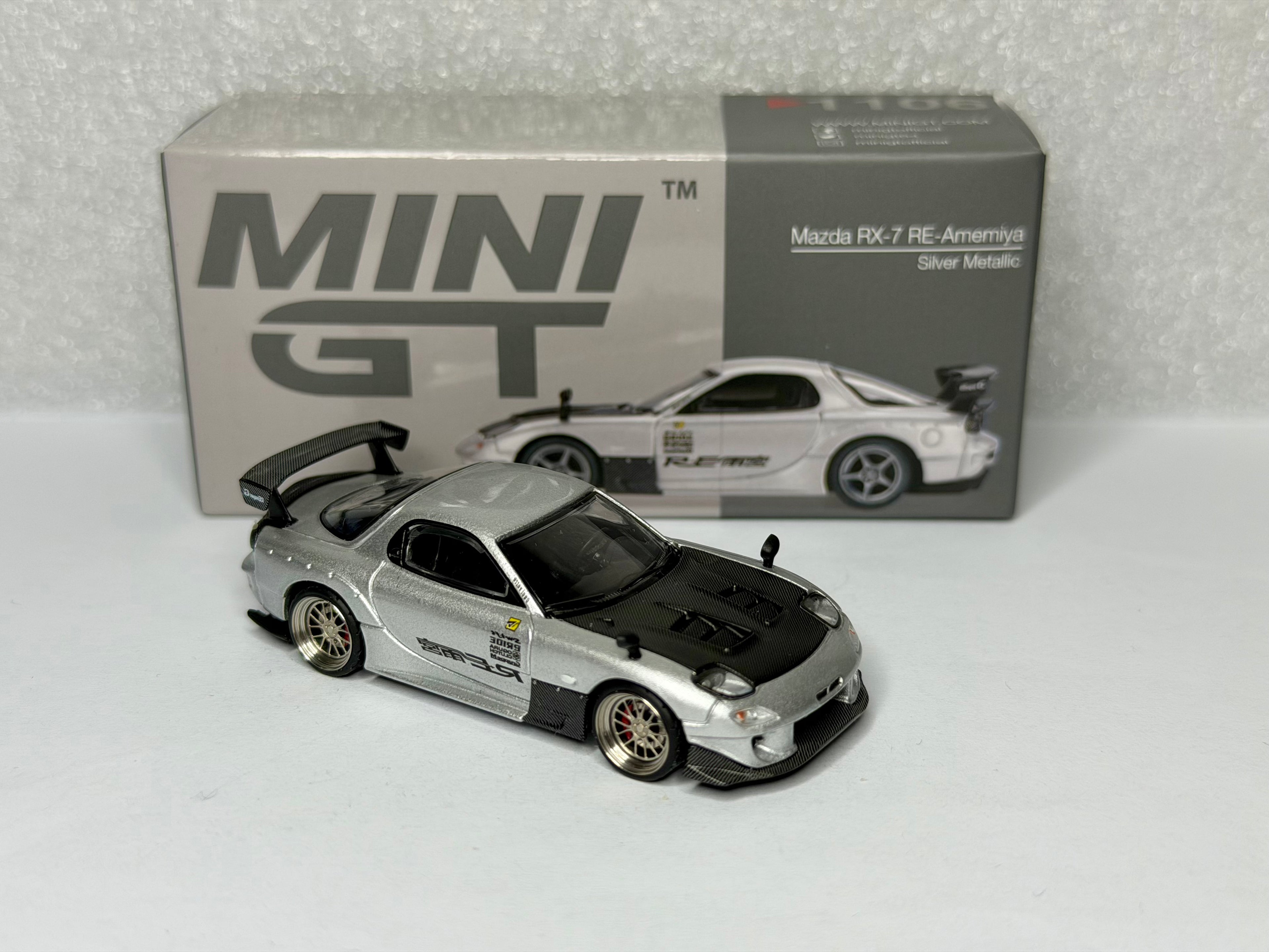 Mini GT 1/64 Mazda RX-7 RE-Amemiya Silver Metallic x LeftMart Modifications #1106