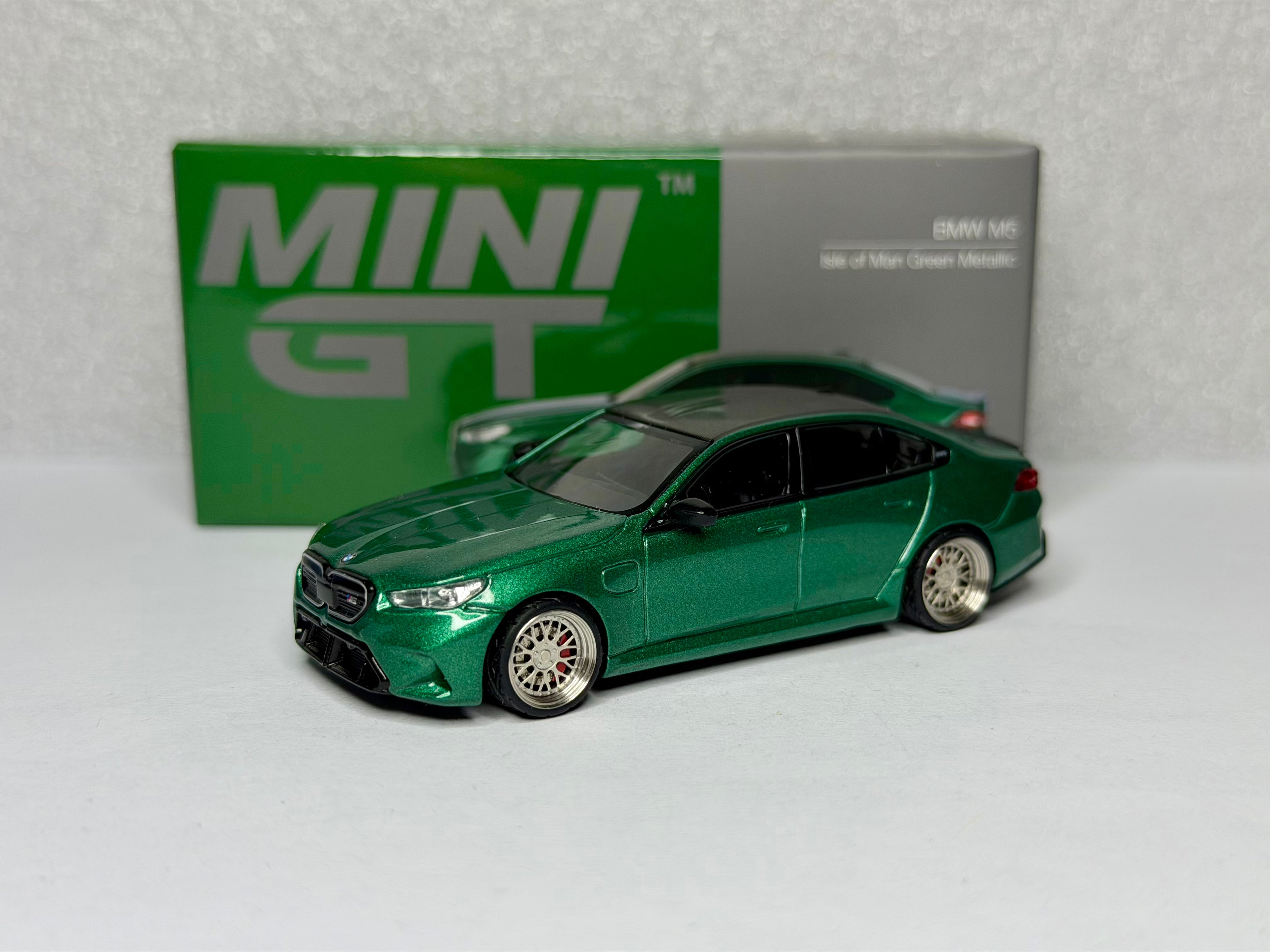 Mini GT 1/64 BMW M5 Isle of Man Green Metallic x LeftMart Modifications  #1086