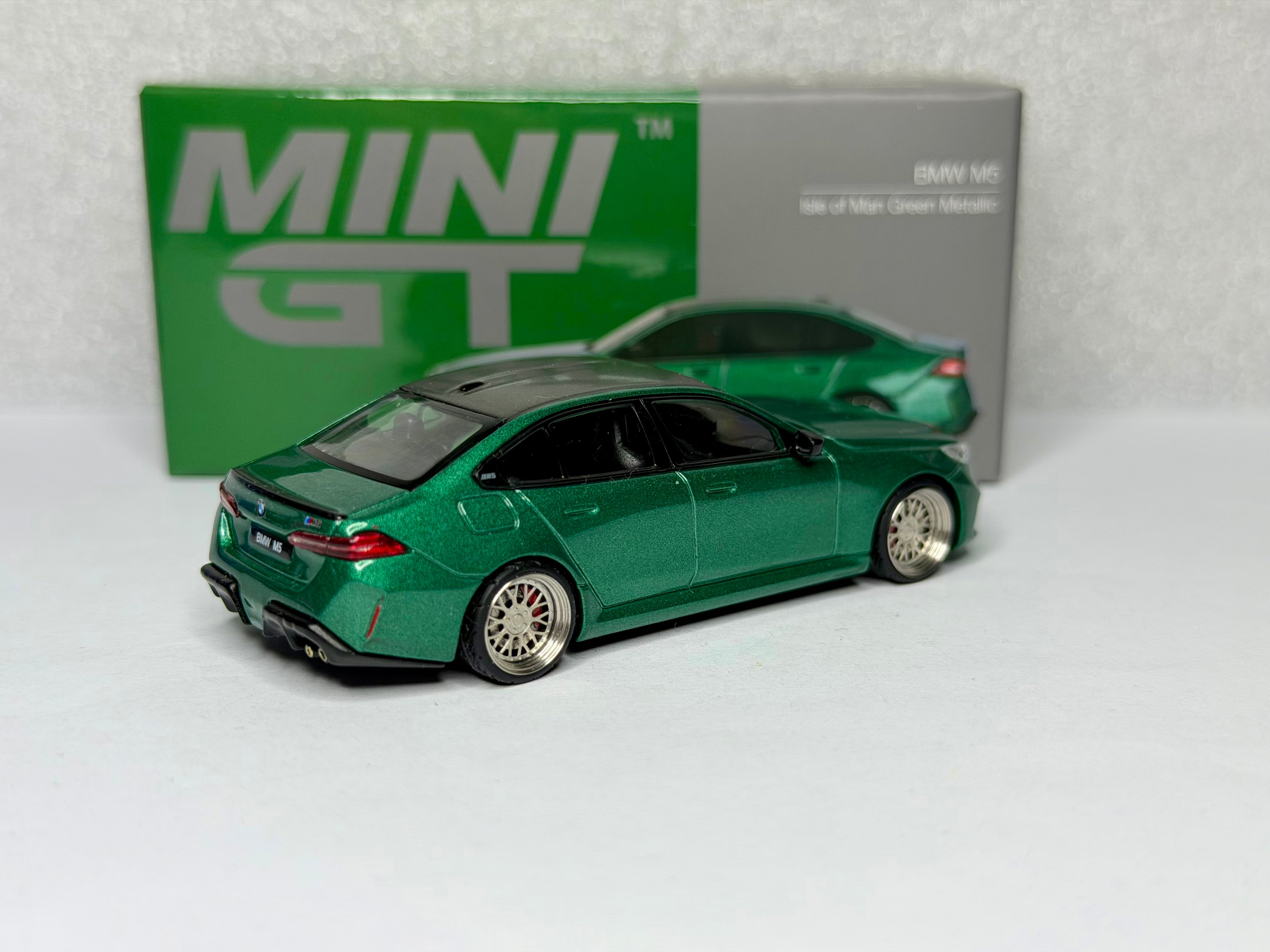 Mini GT 1/64 BMW M5 Isle of Man Green Metallic x LeftMart Modifications  #1086