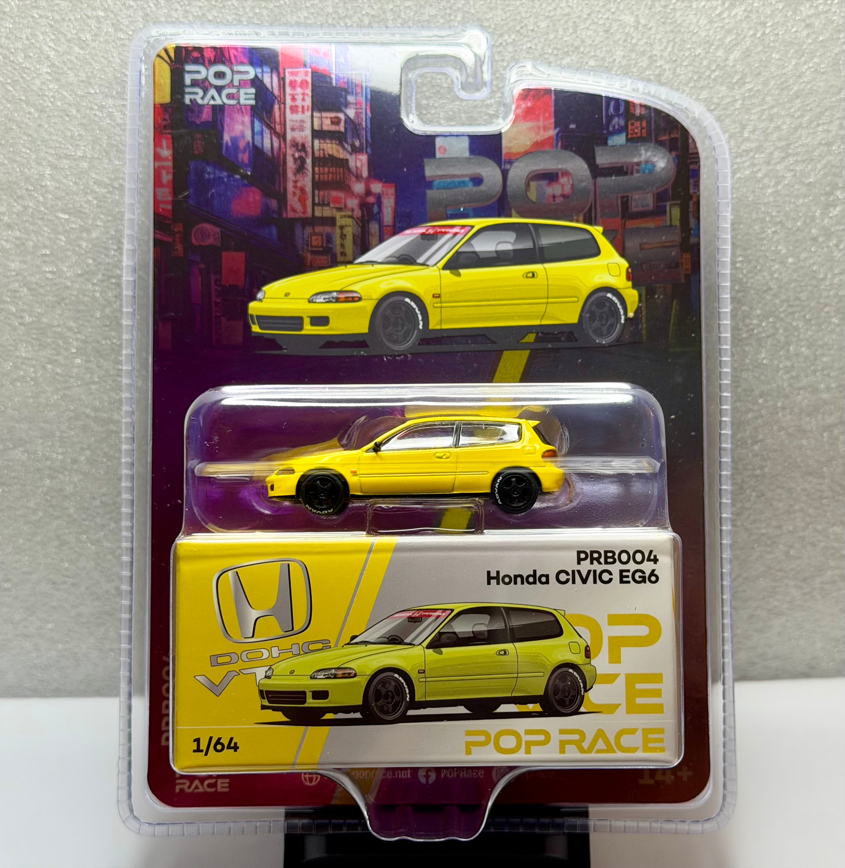ポップレース 1/64 ホンダ シビック EG6 イエロー "VANCOUVER 2026" PRB004