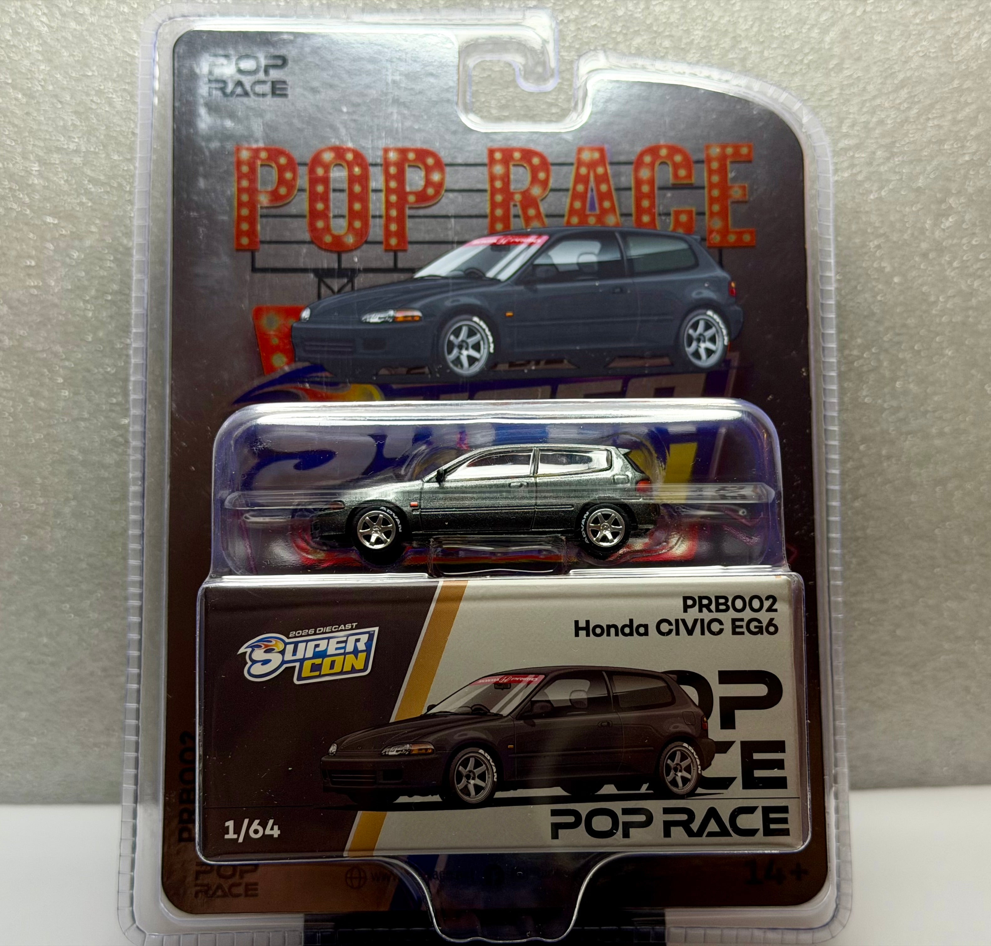 Pop Race 1:64 Honda Civic EG6 Gray "2026 DIECAST SUPER CON"  PRB002