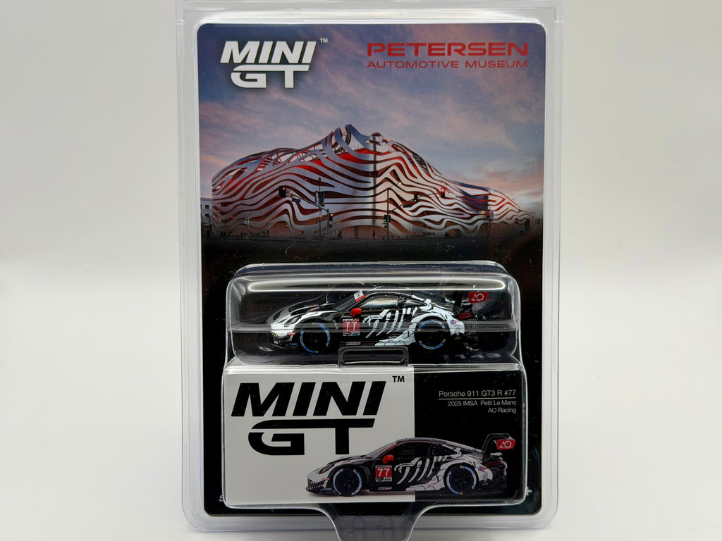 Mini GT 1:64 Porsche 911 GT3 R #77 AO Racing Skeleton Rexy Petersen Museum Exclusive #1043