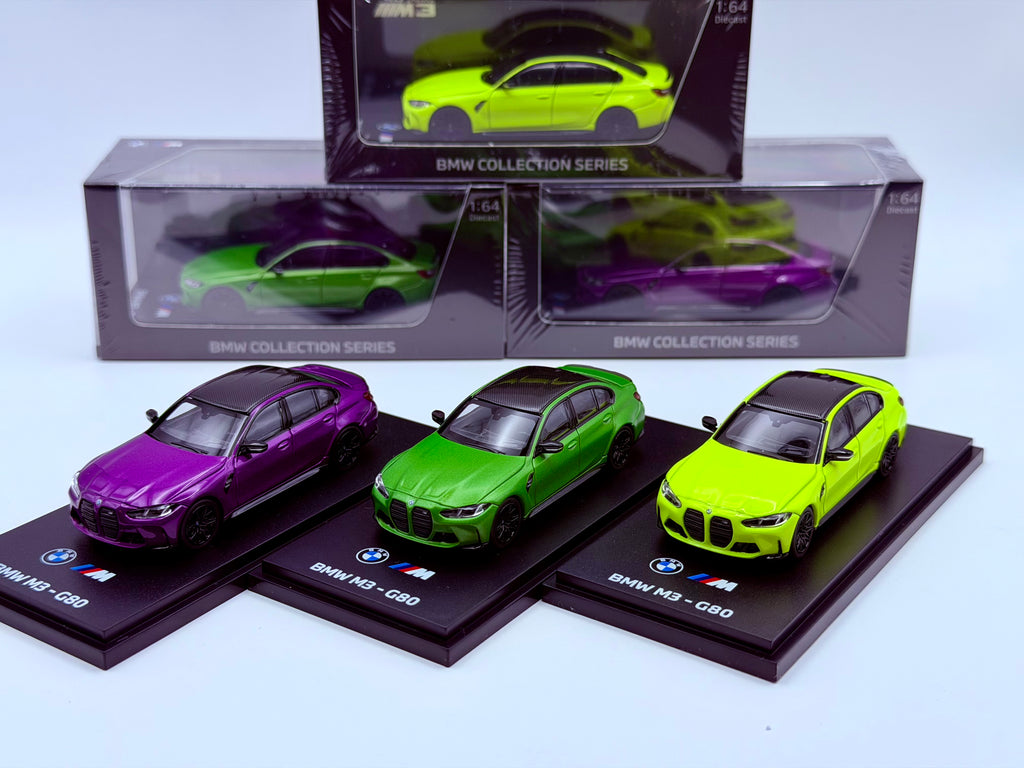Almost Real 1:64 BMW M3 G80(Sao Paulo Yellow/Java Green/Twilight Purple)