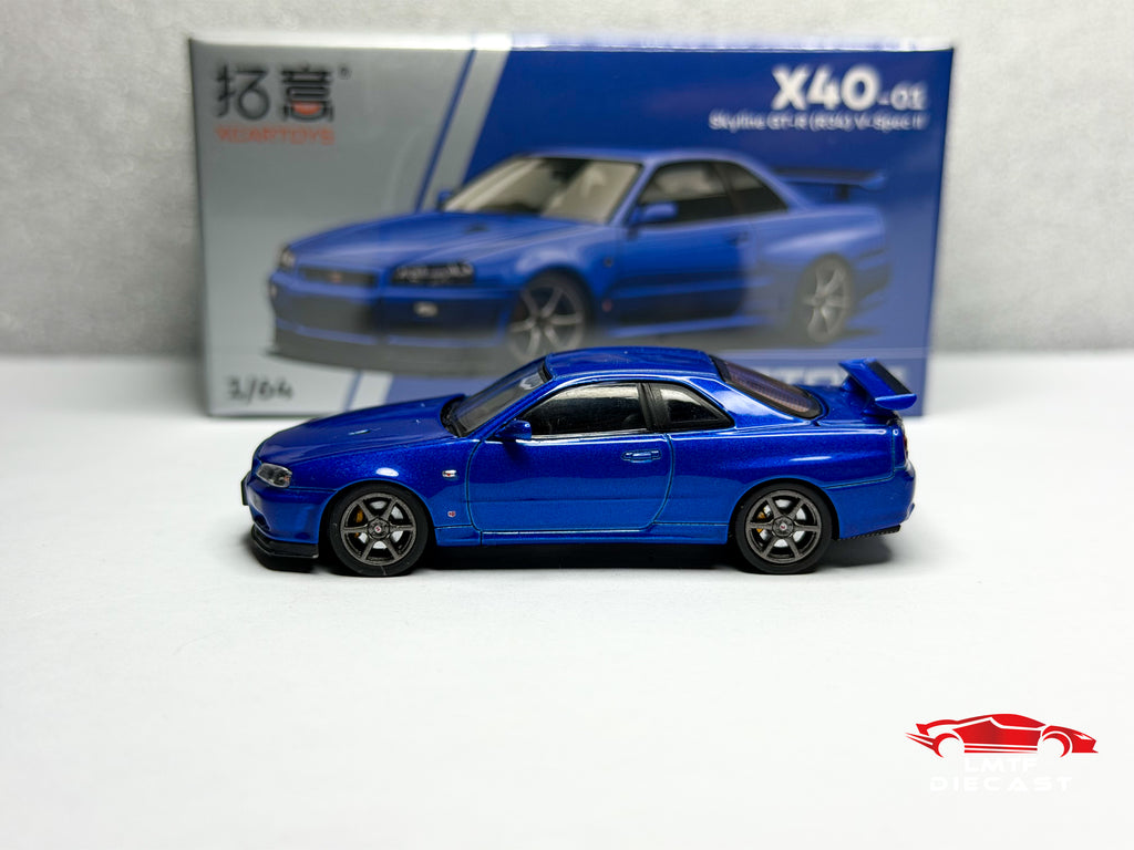 Xcartoys 1:64 Skyline GT-R R34 V-Spec II Bayside Blue Pop Race