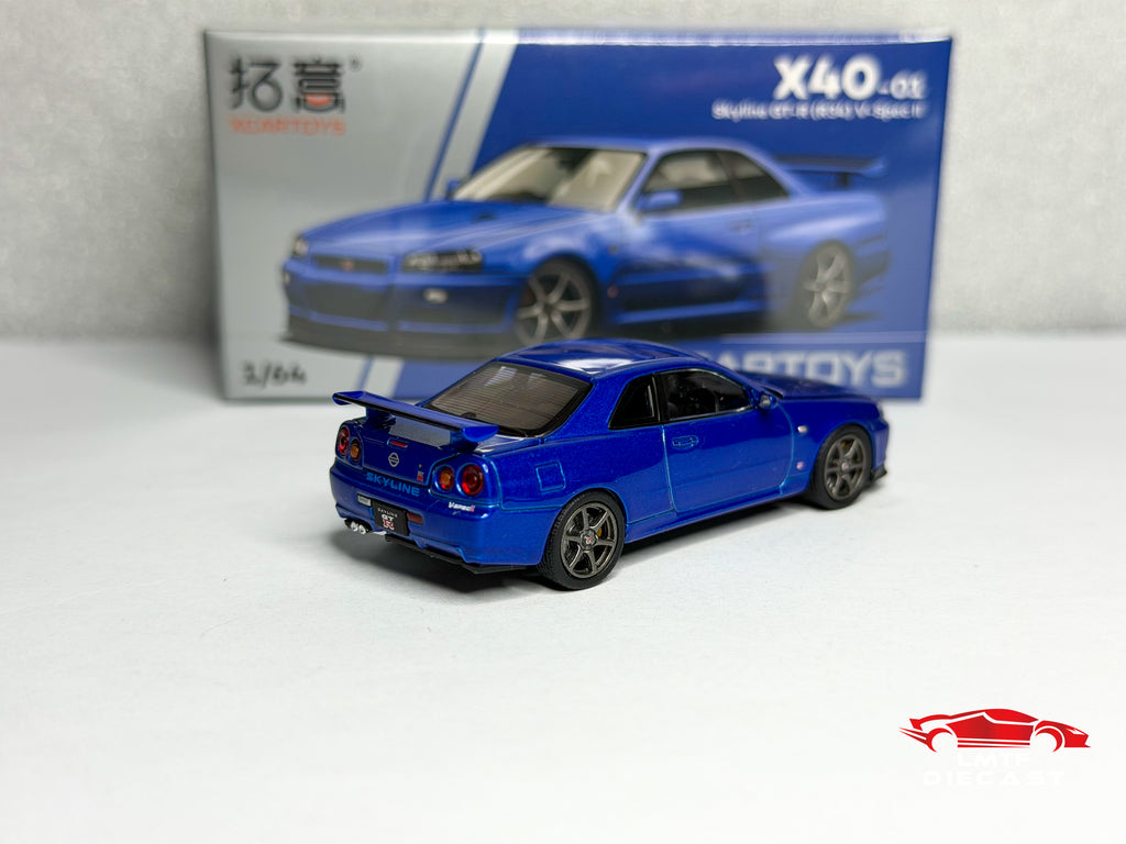 Xcartoys 1:64 Skyline GT-R R34 V-Spec II Bayside Blue Pop Race