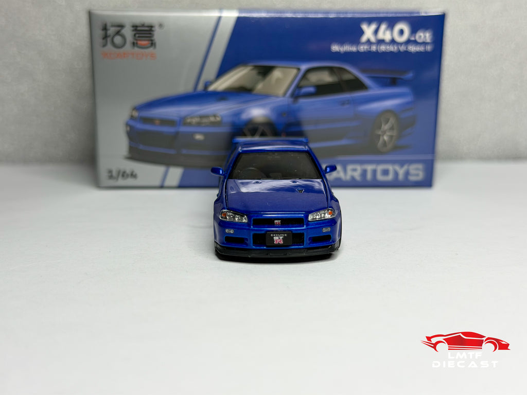 Xcartoys 1:64 Skyline GT-R R34 V-Spec II Bayside Blue Pop Race