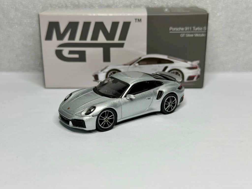 Mini GT 1:64 Porsche 911 Turbo S GT Silver Metallic #354 Opened