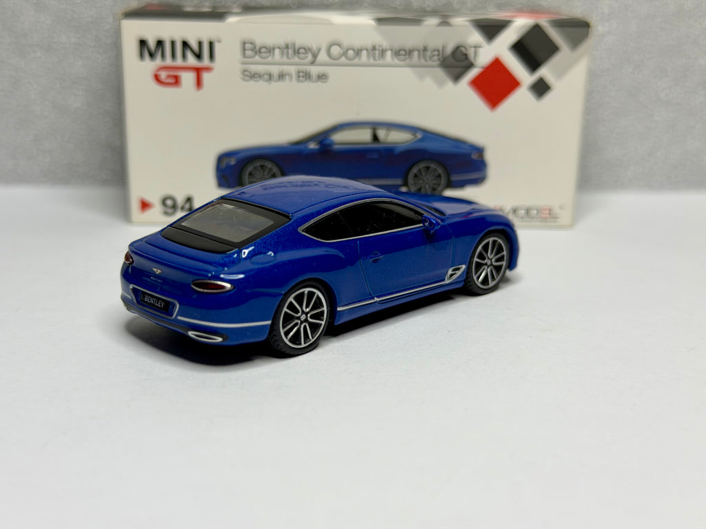 Mini GT 1:64 Bentley Continental GT Sequin Blue International Box #94 Opened