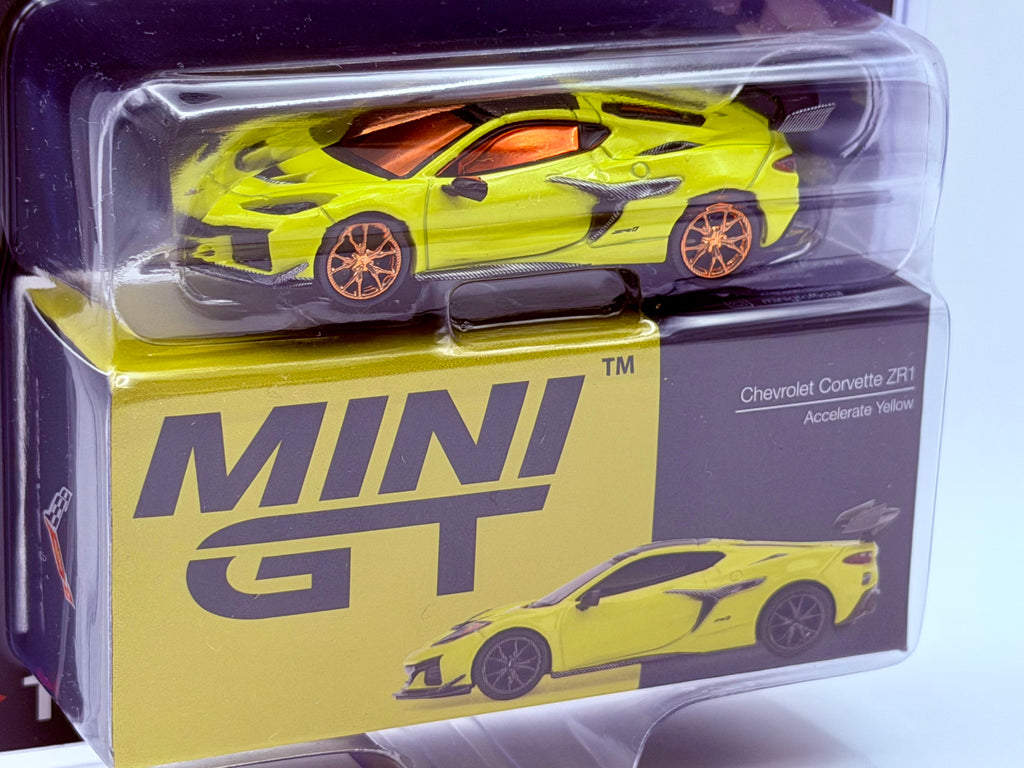 CHASE! Mini GT 1:64 Chevrolet Corvette ZR1- Accelerate Yellow #1158