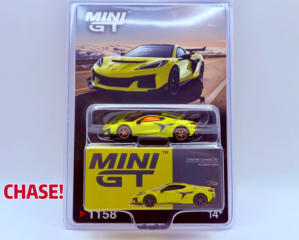 CHASE! Mini GT 1:64 Chevrolet Corvette ZR1- Accelerate Yellow #1158