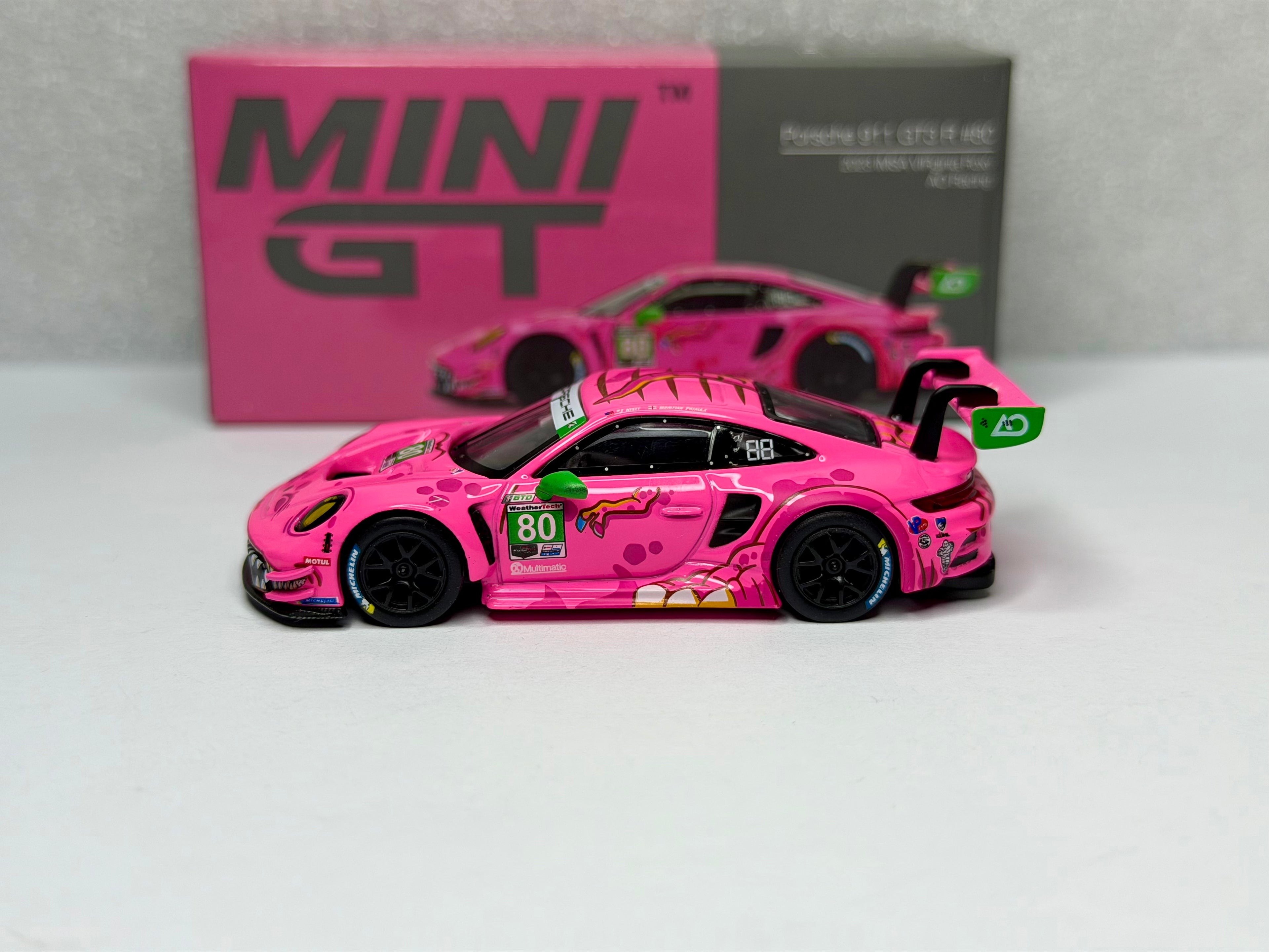 Mini GT 1:64 Porsche 911 GT3 R #80 AO Racing 2023 IMSA Roxy #872 OPENED